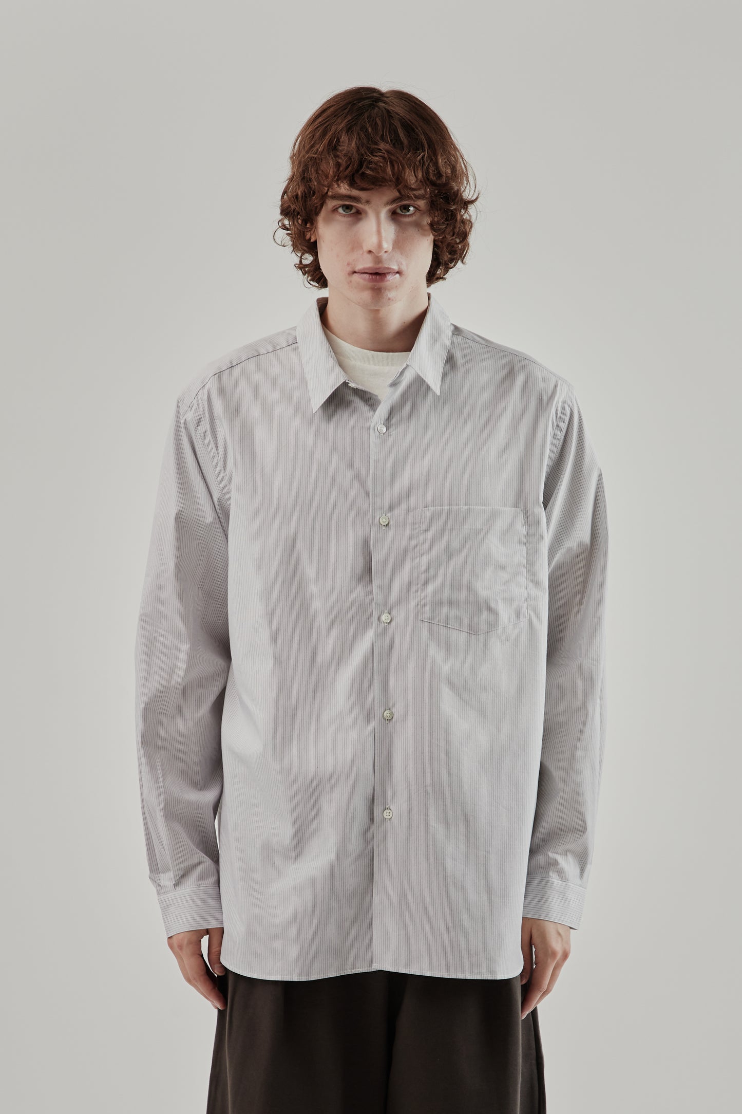 Still By Hand FW25 Regular Collar Shirt Grey Stripe 12
