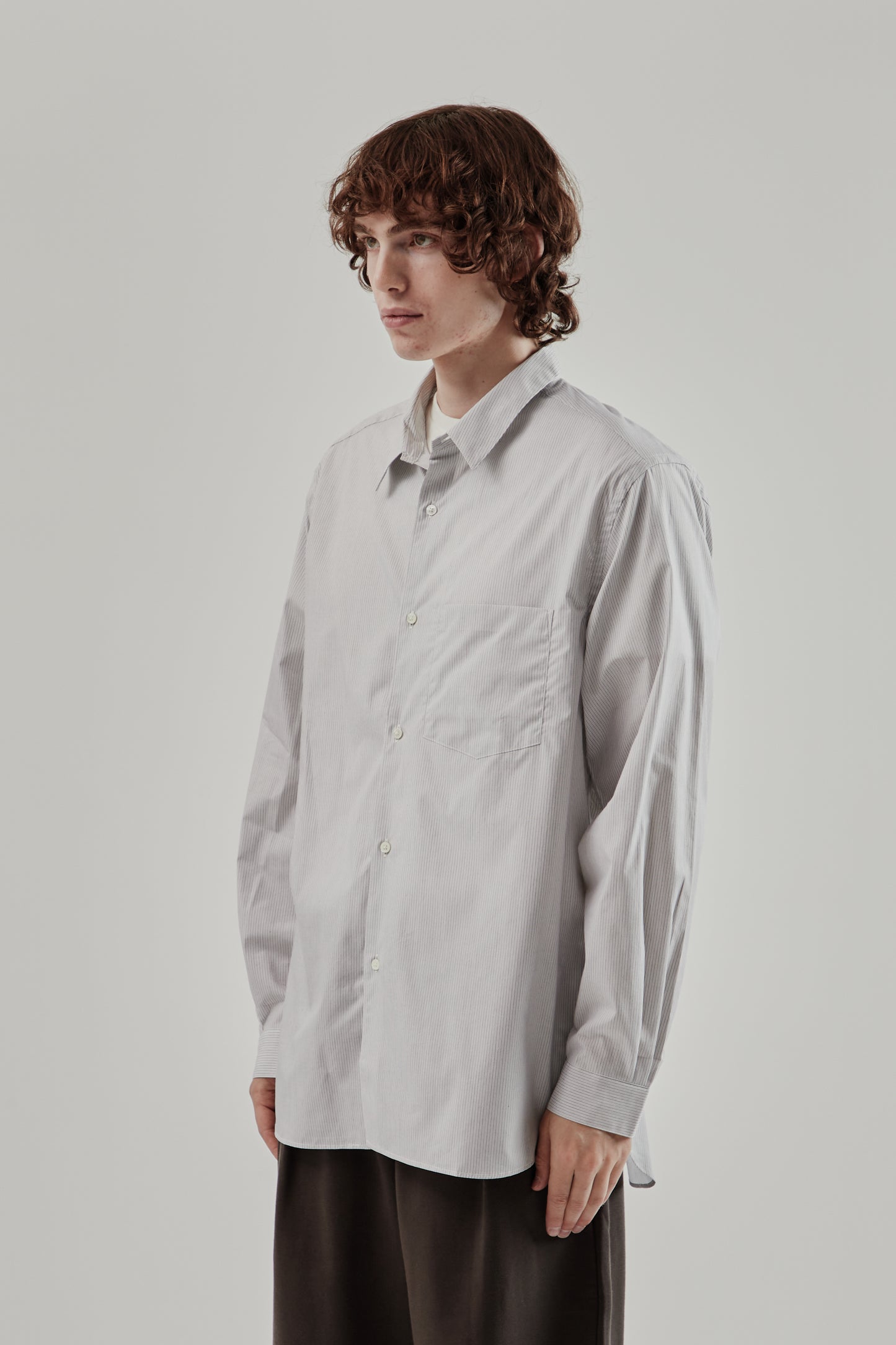 Still By Hand FW25 Regular Collar Shirt Grey Stripe 13