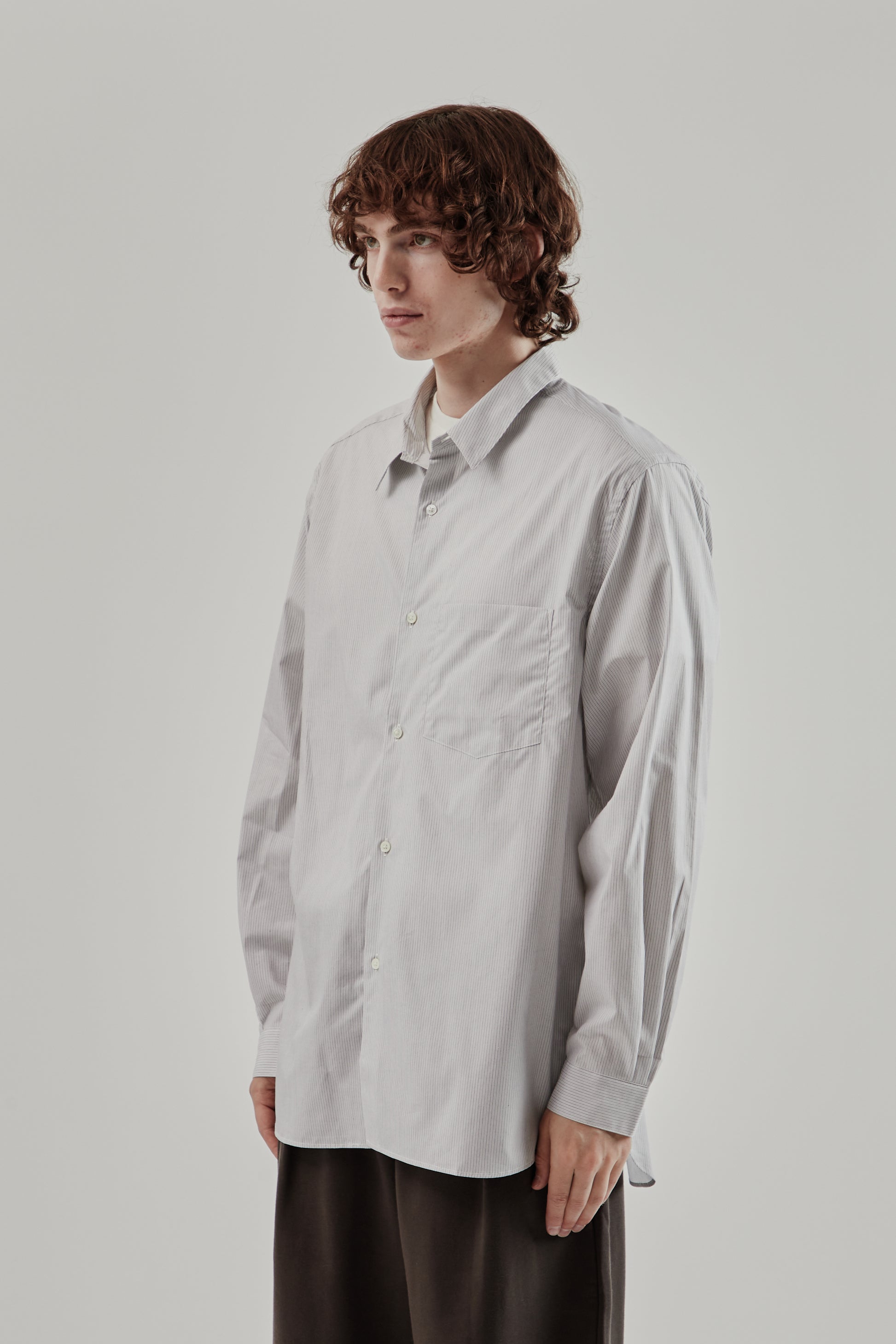 Still By Hand FW25 Regular Collar Shirt Grey Stripe 13