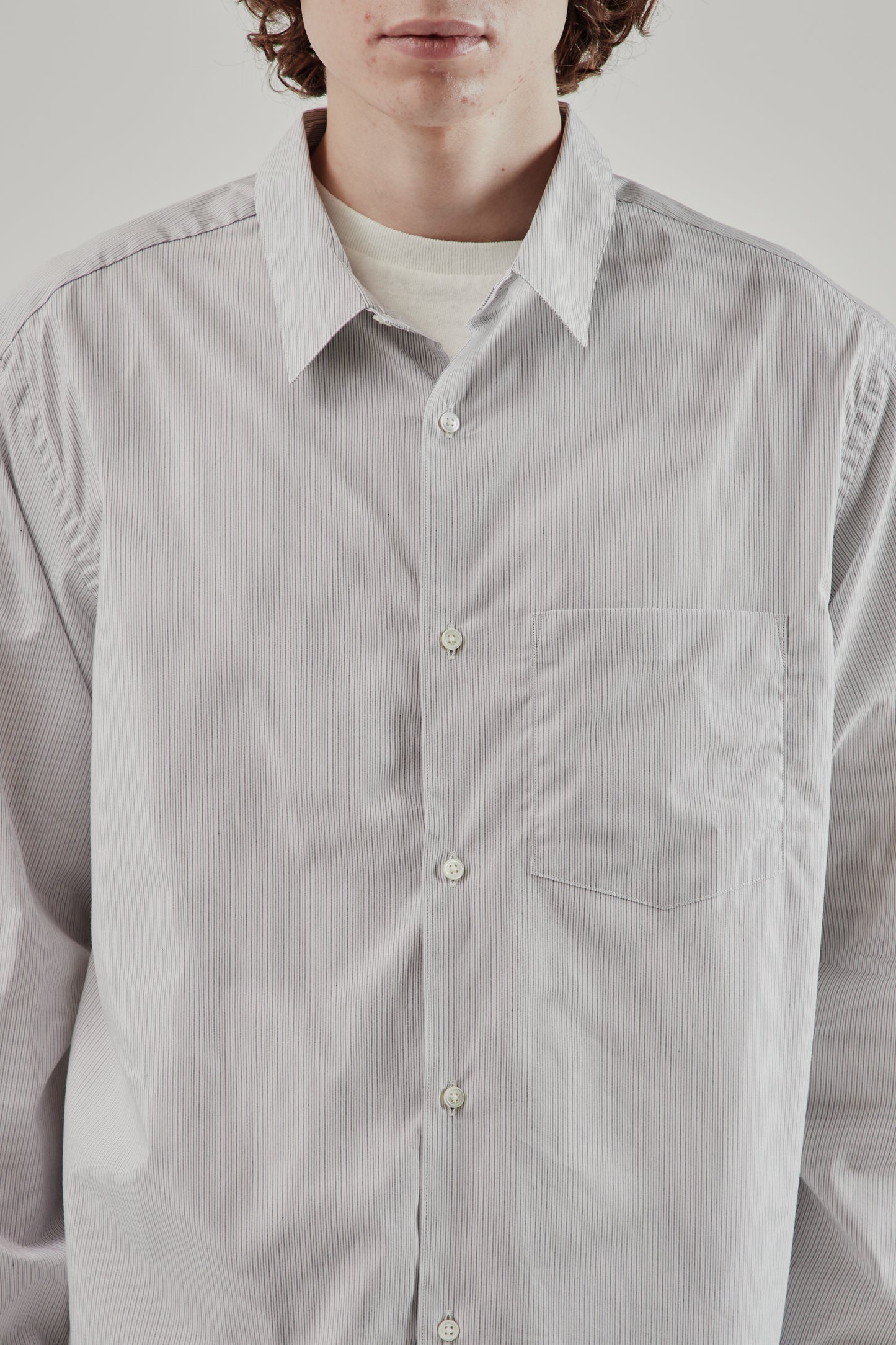 Still By Hand FW25 Regular Collar Shirt Grey Stripe 16
