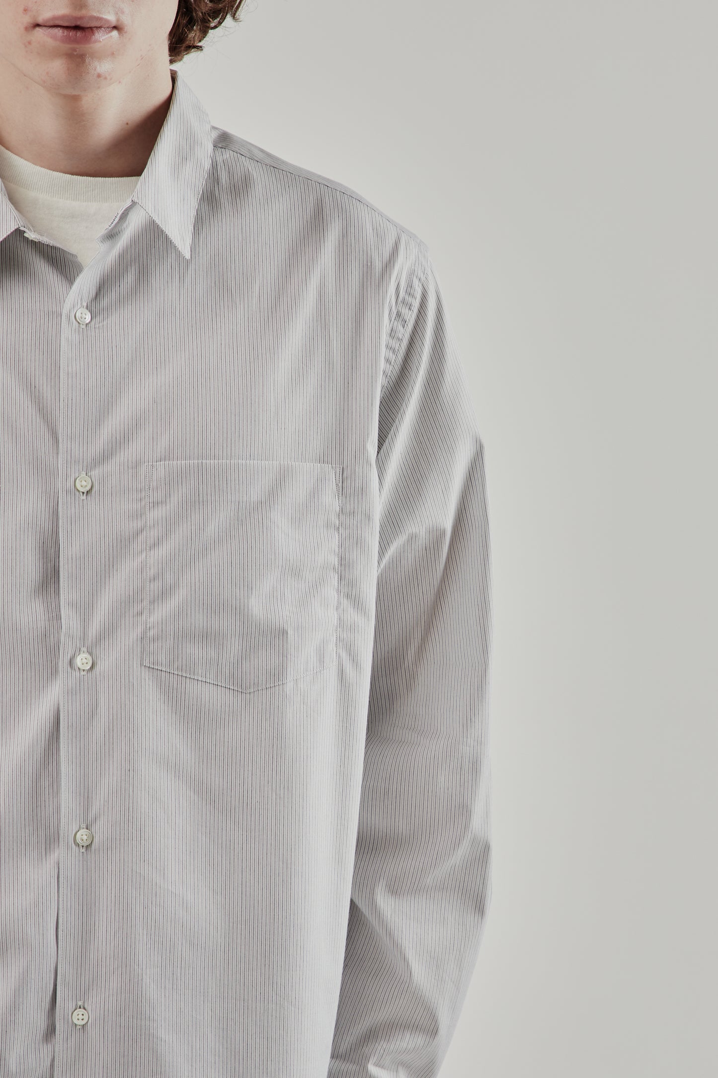 Still By Hand FW25 Regular Collar Shirt Grey Stripe 17