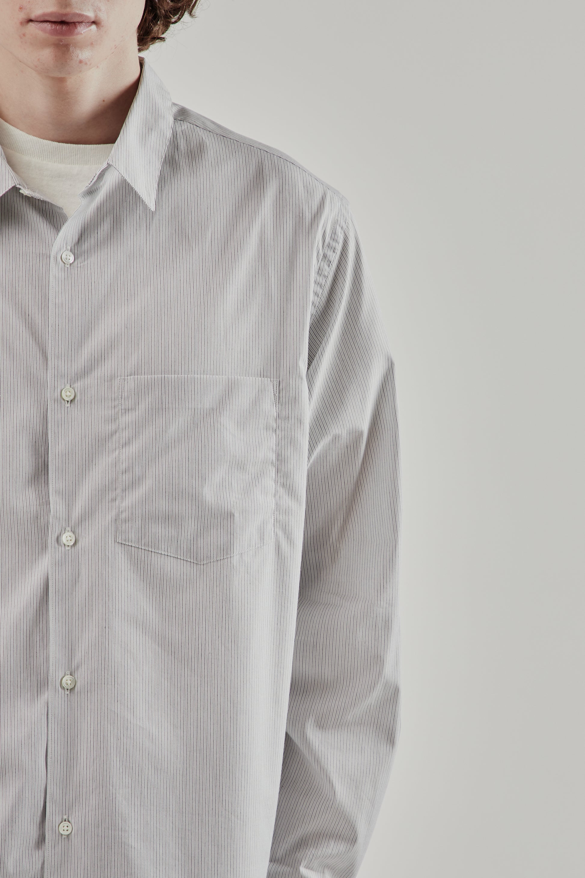 Still By Hand FW25 Regular Collar Shirt Grey Stripe 17