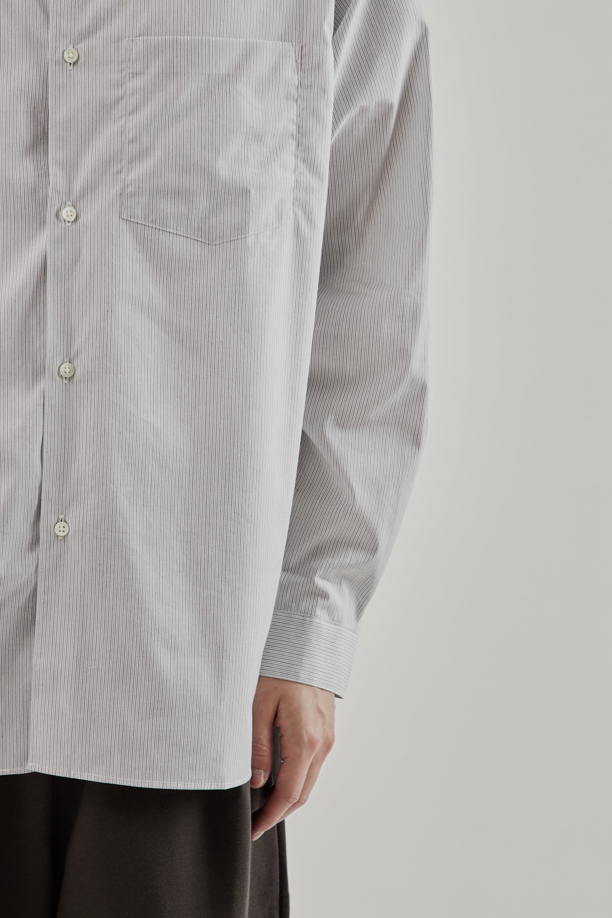Still By Hand FW25 Regular Collar Shirt Grey Stripe 18