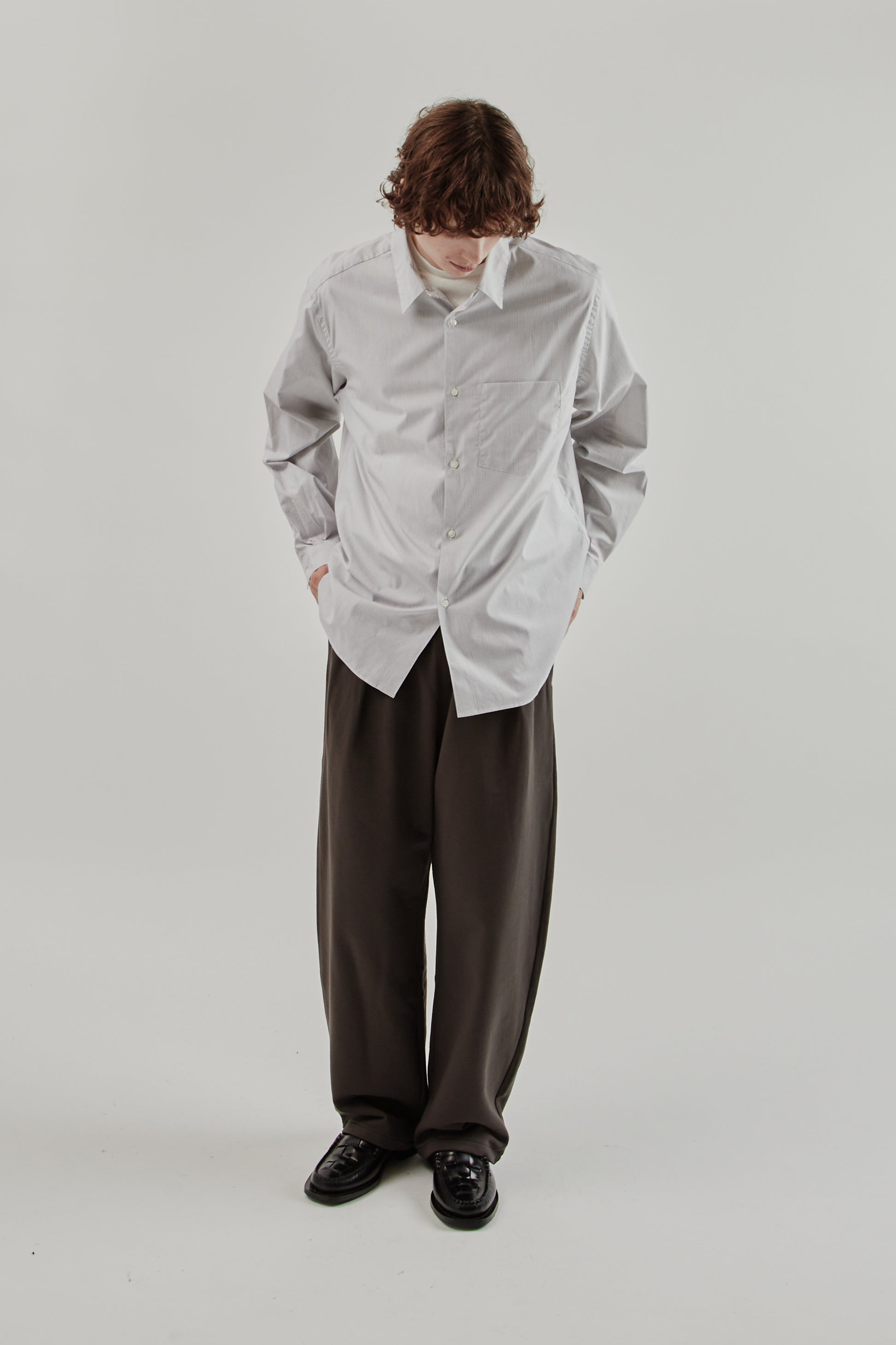Still By Hand FW25 Regular Collar Shirt Grey Stripe 19