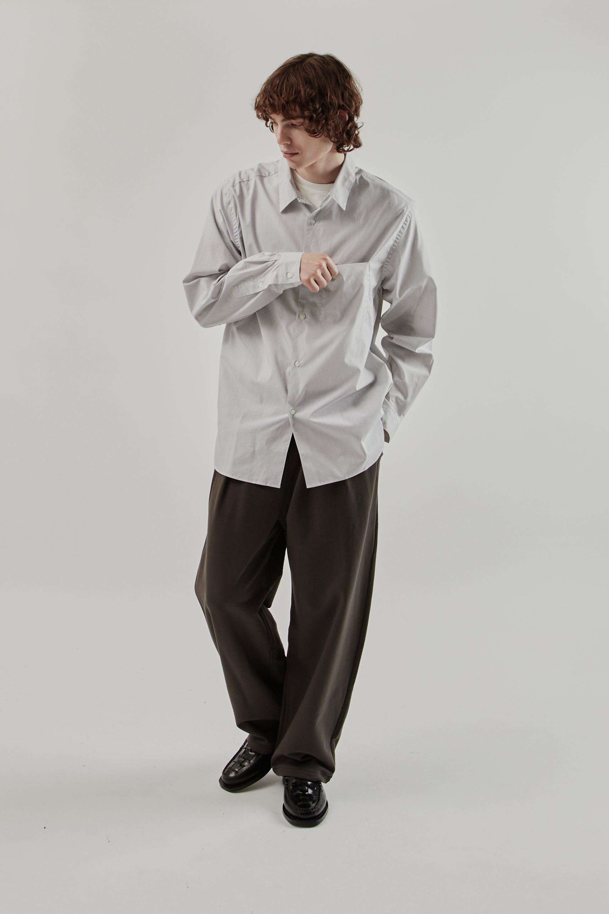 Still By Hand FW25 Regular Collar Shirt Grey Stripe 20