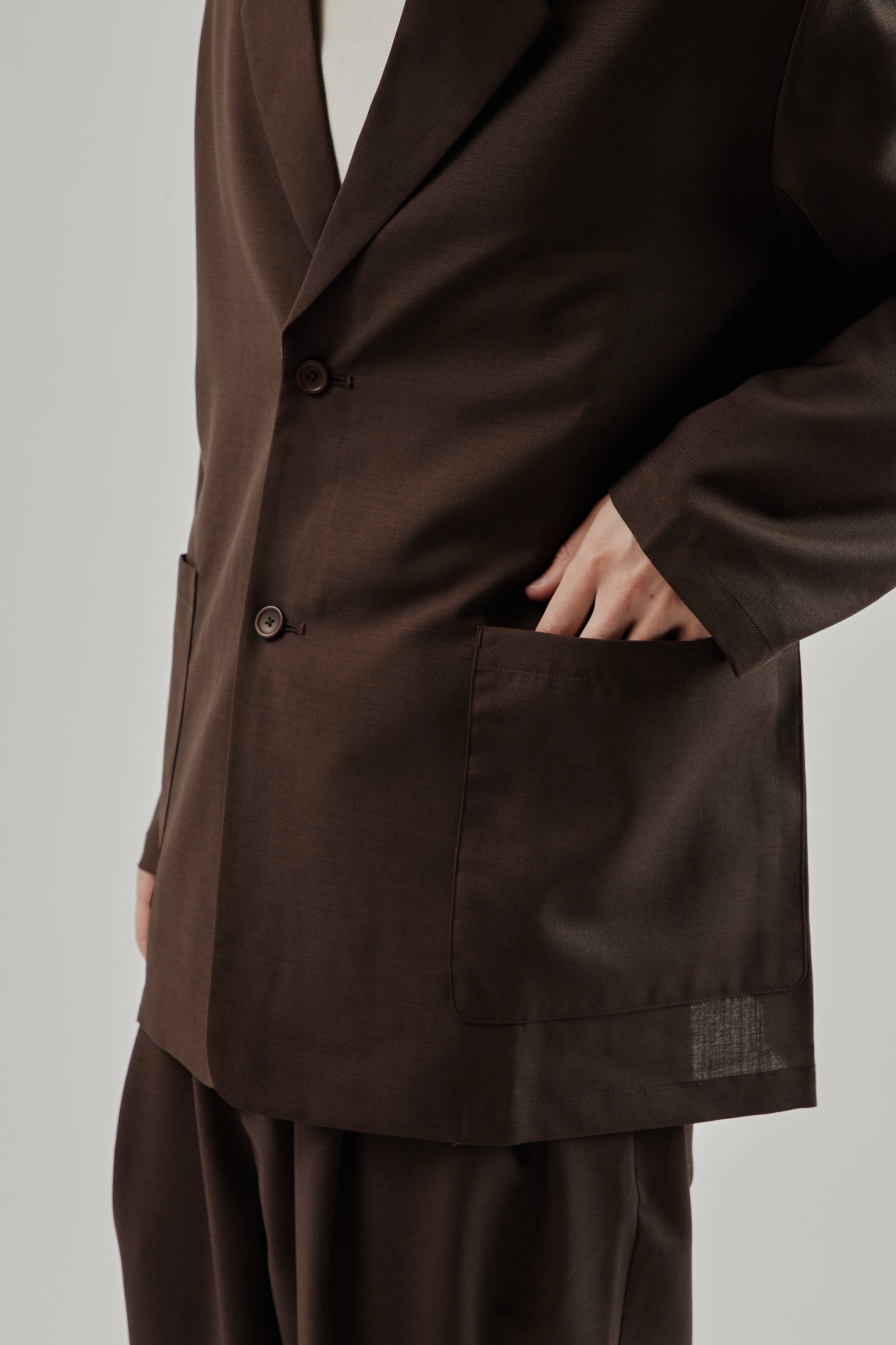 Still By Hand FW25 Relaxed 2B Jacket Dark Brown 8