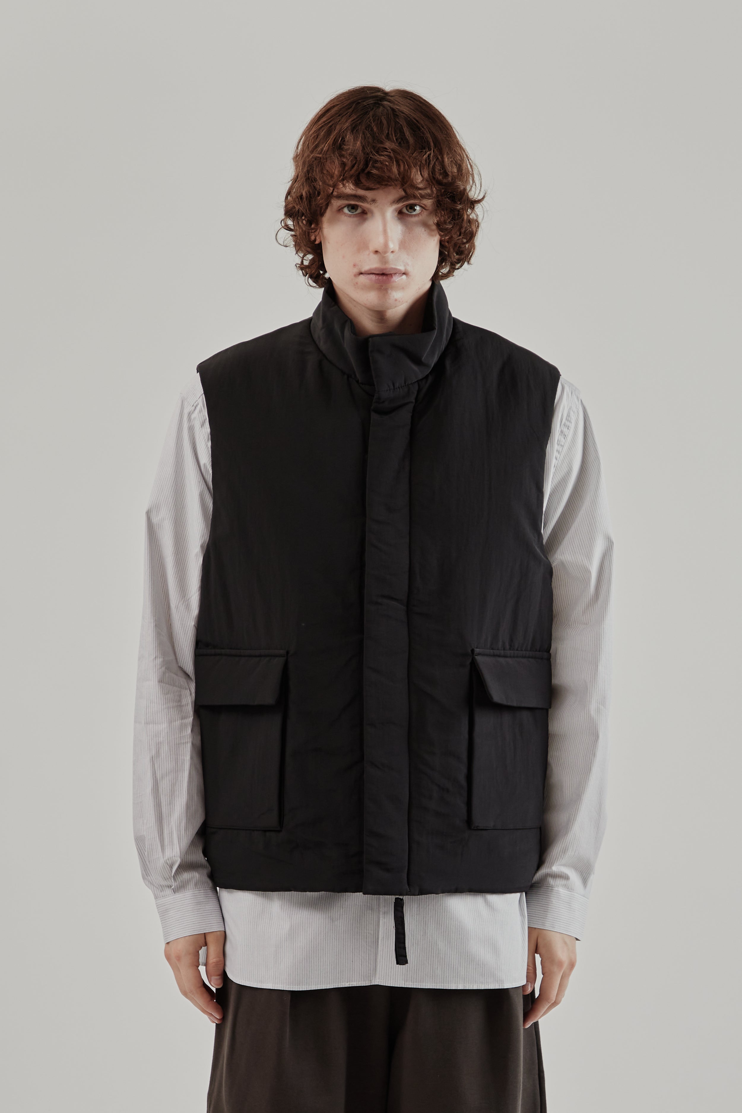 Still By Hand Stand Collar Padded Vest - Black | Wallace