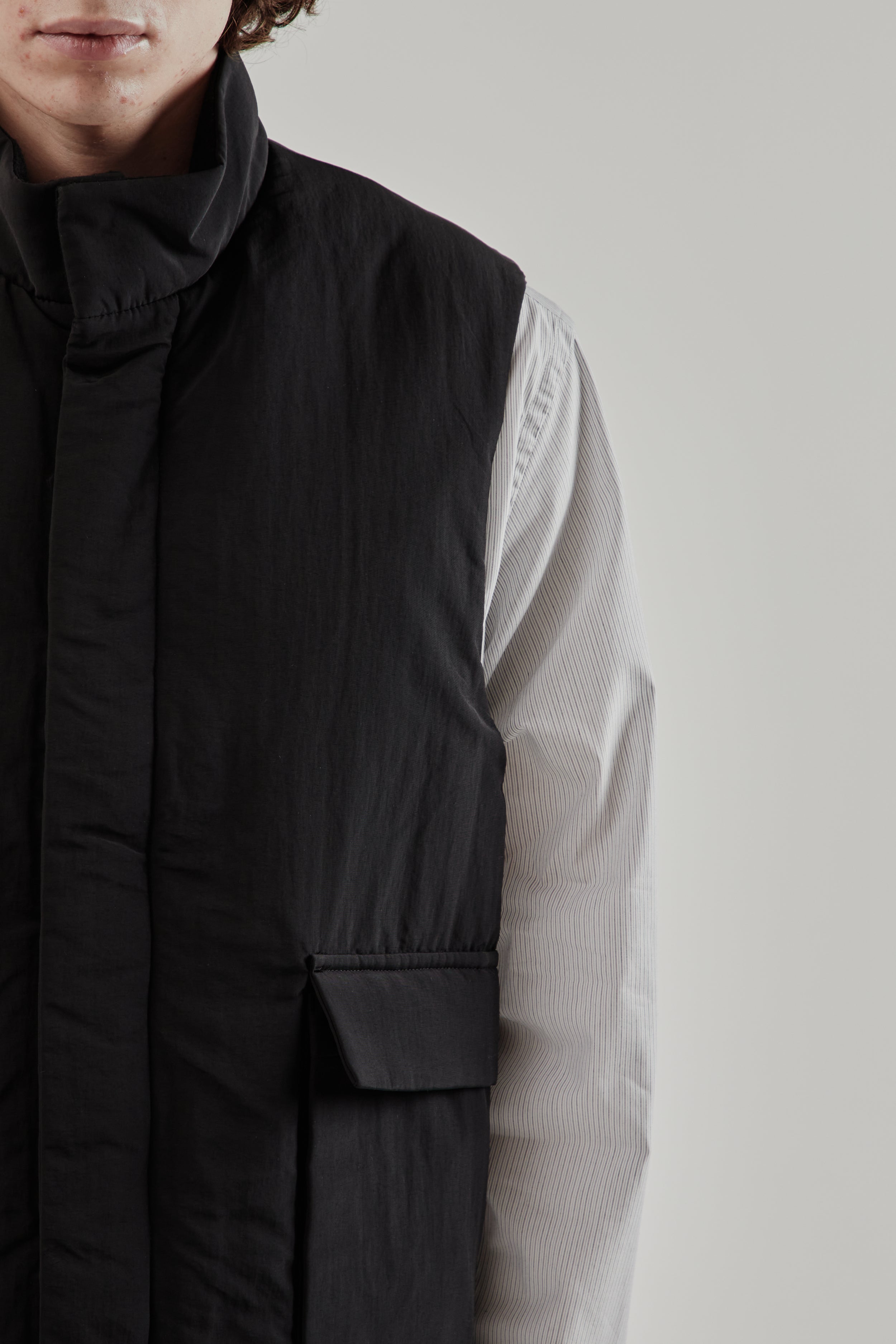 Still By Hand Stand Collar Padded Vest - Black | Wallace