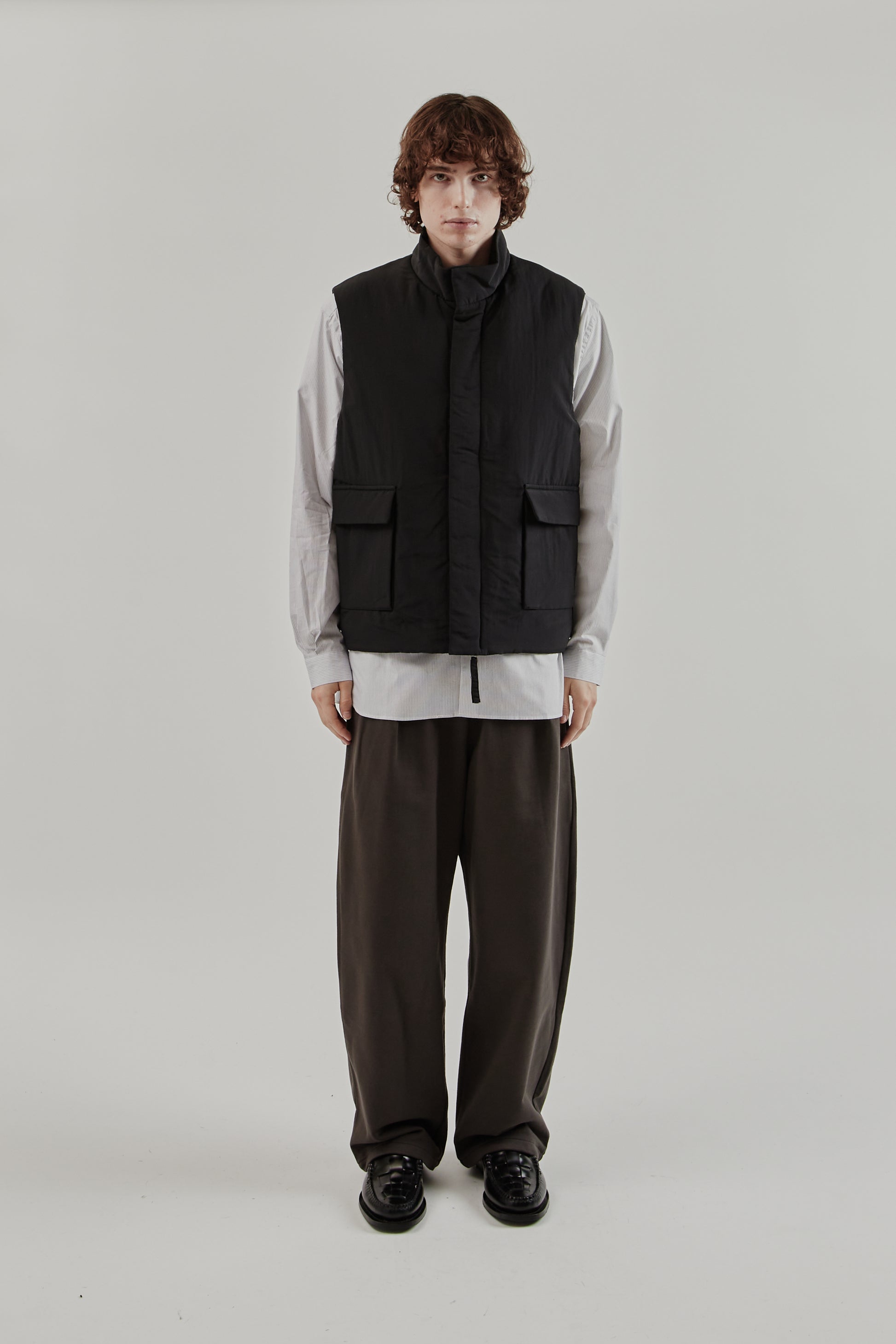 Still By Hand FW25 Stand Collar Padded Vest Black 6