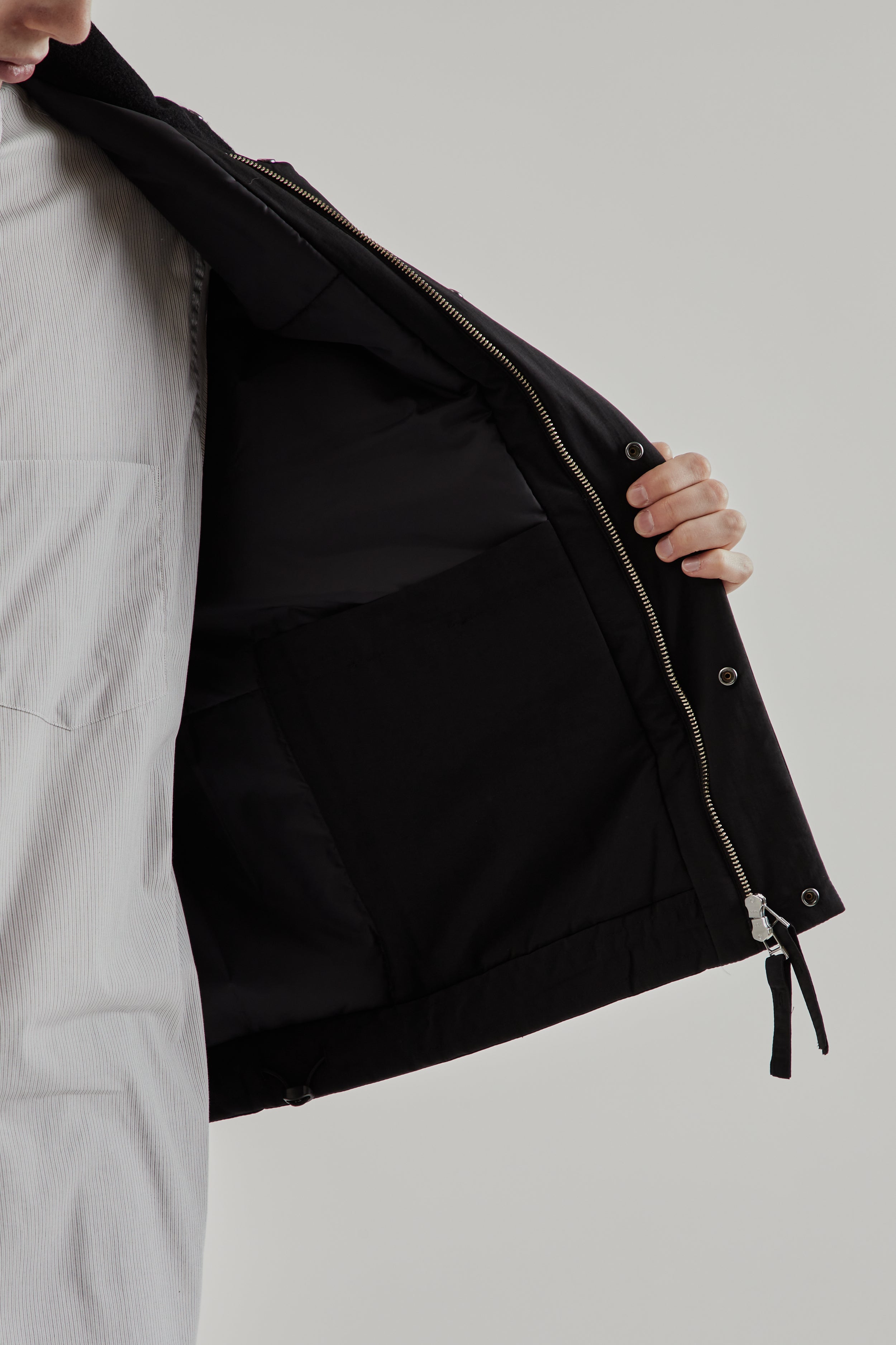 Still By Hand Stand Collar Padded Vest - Black | Wallace