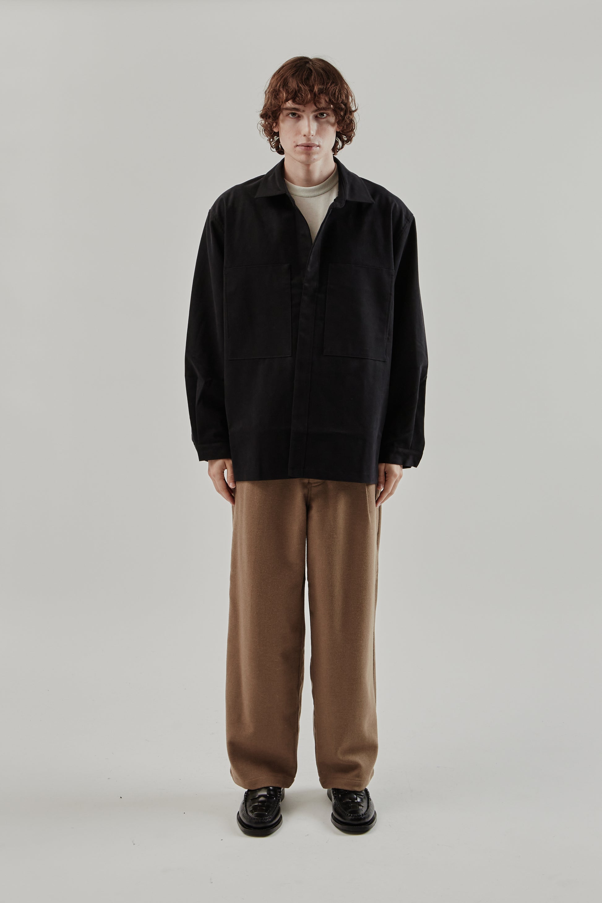 Still By Hand FW25 Synthetic Leather Overshirt Ink Black 1