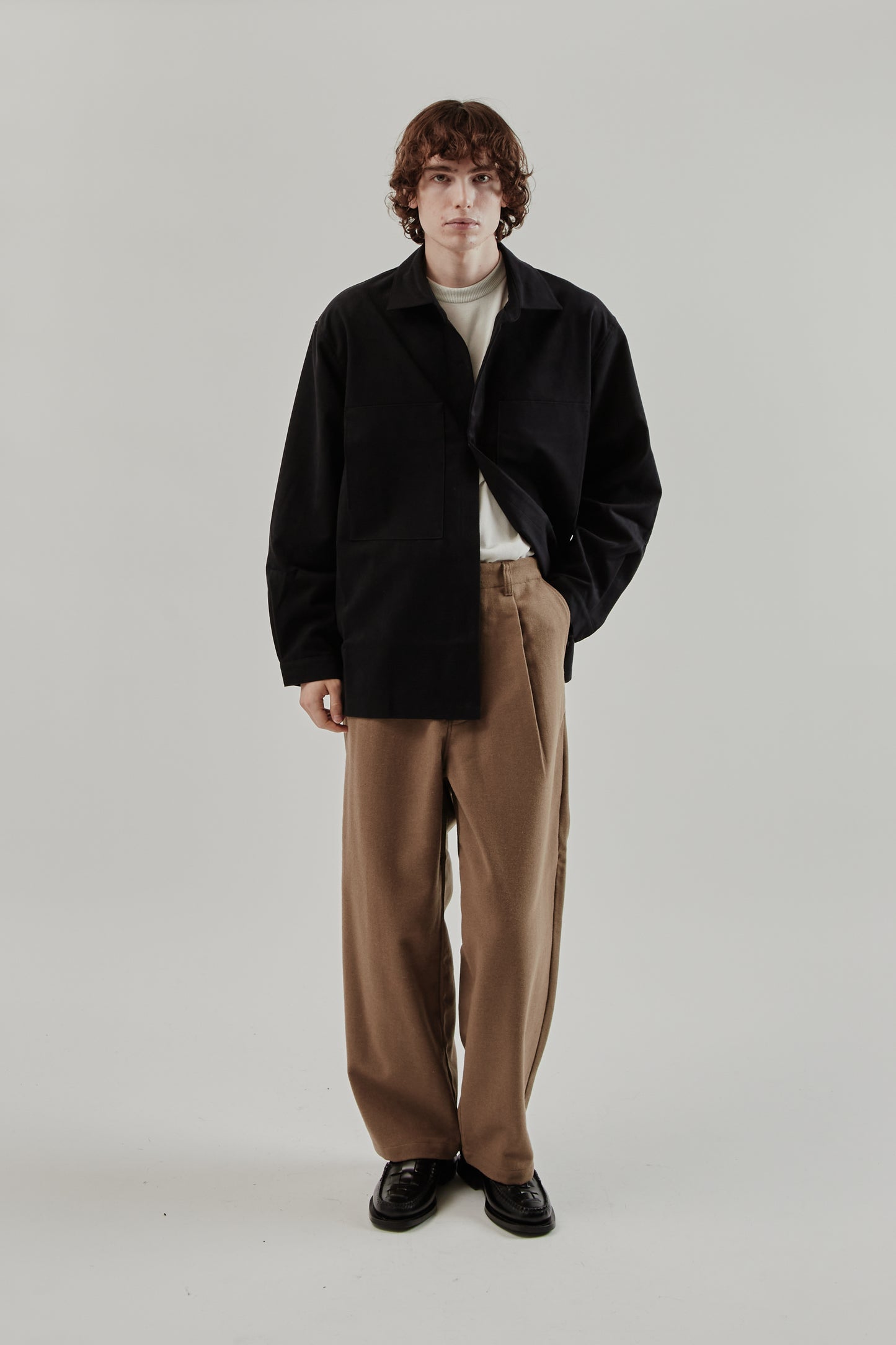 Still By Hand FW25 Synthetic Leather Overshirt Ink Black 11