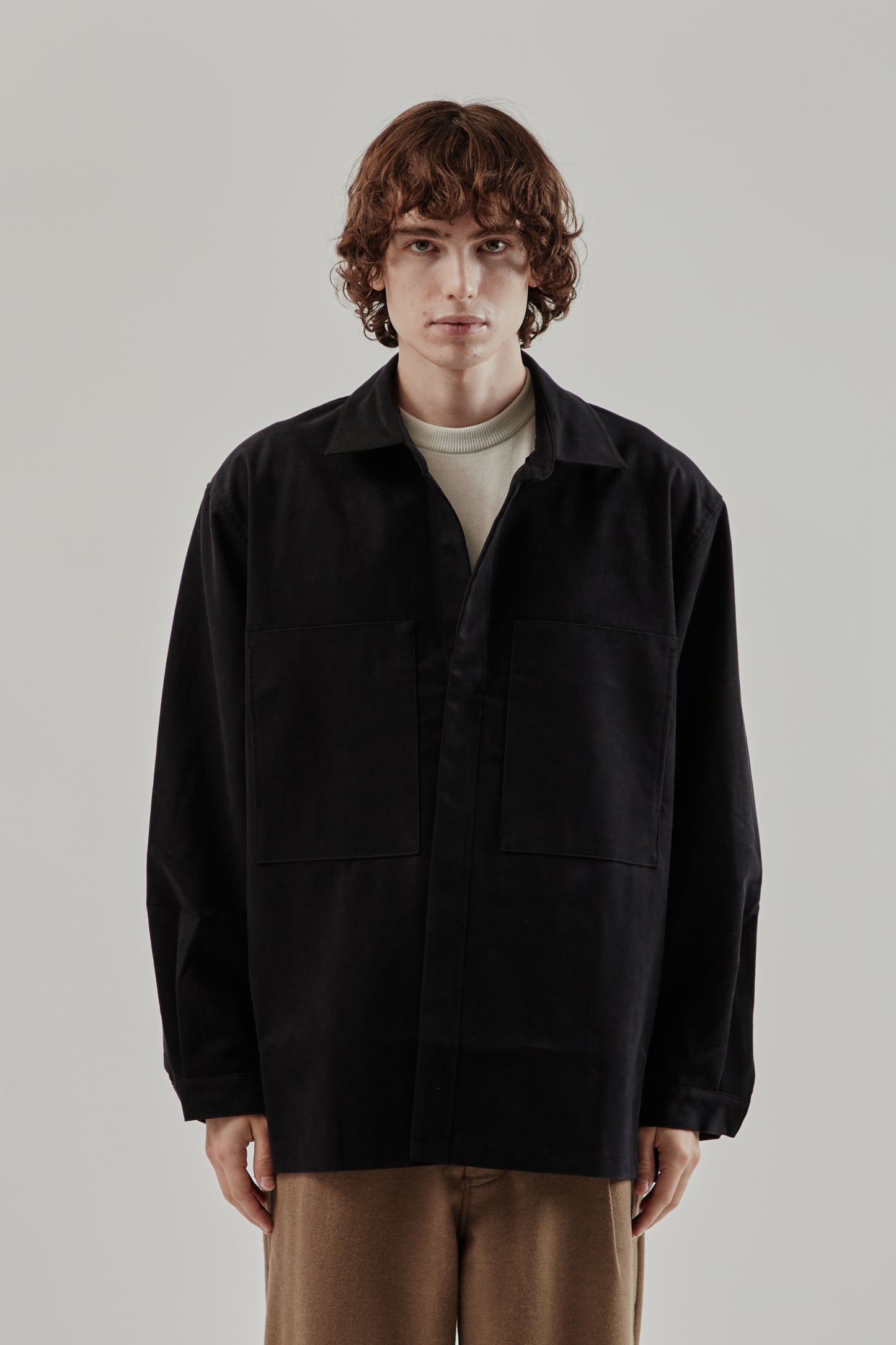 Still By Hand FW25 Synthetic Leather Overshirt Ink Black 2