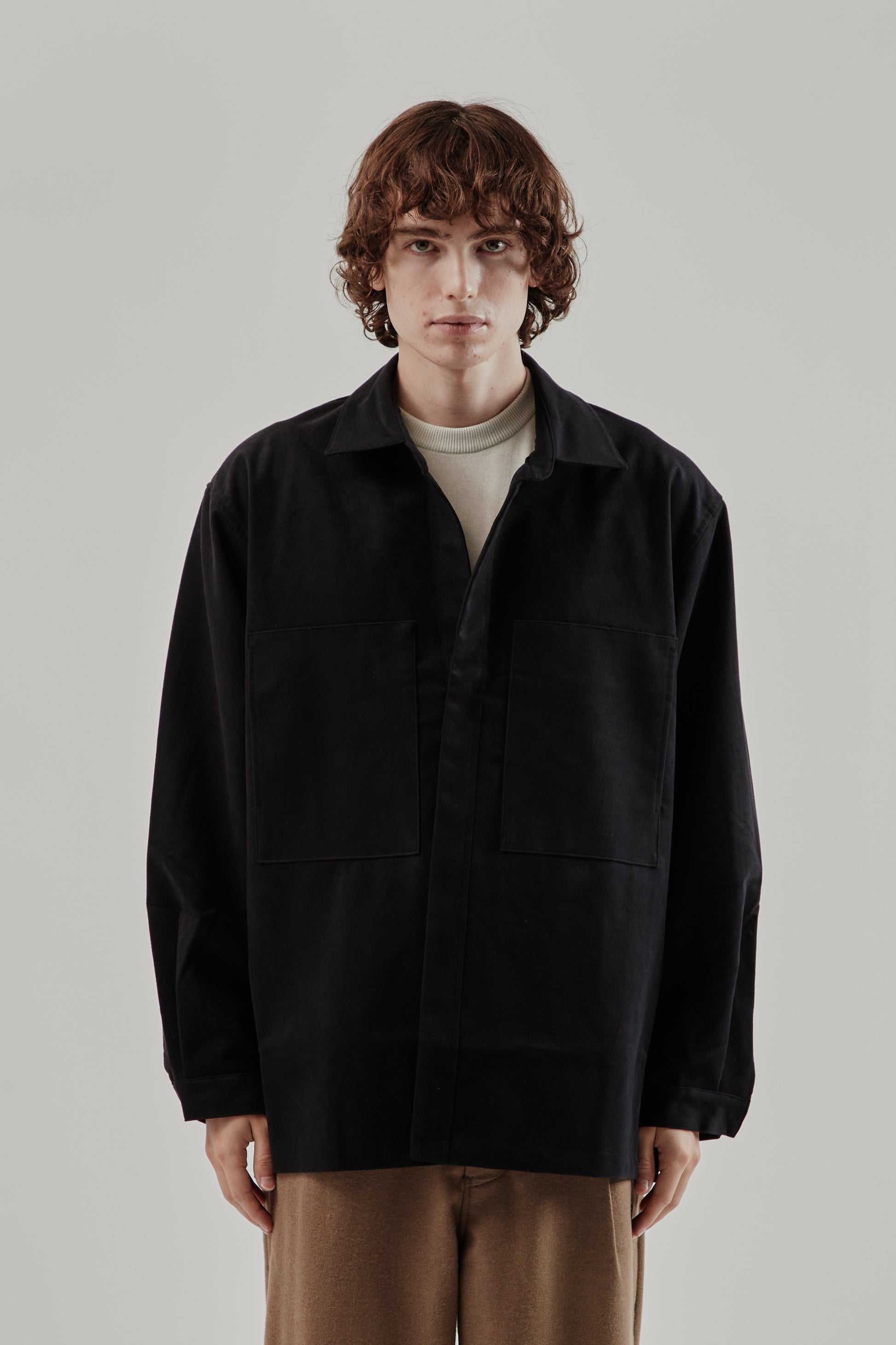 Still By Hand FW25 Synthetic Leather Overshirt Ink Black 2
