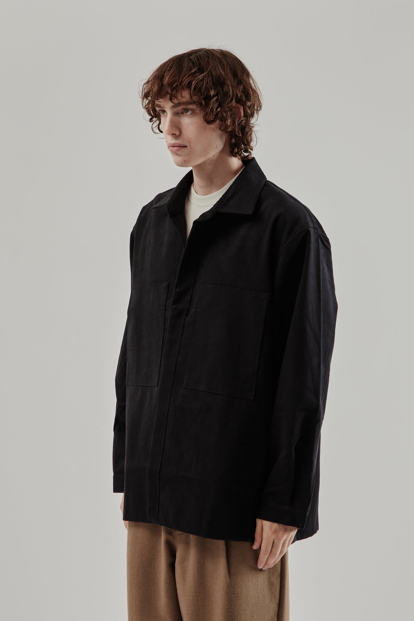 Still By Hand FW25 Synthetic Leather Overshirt Ink Black 3
