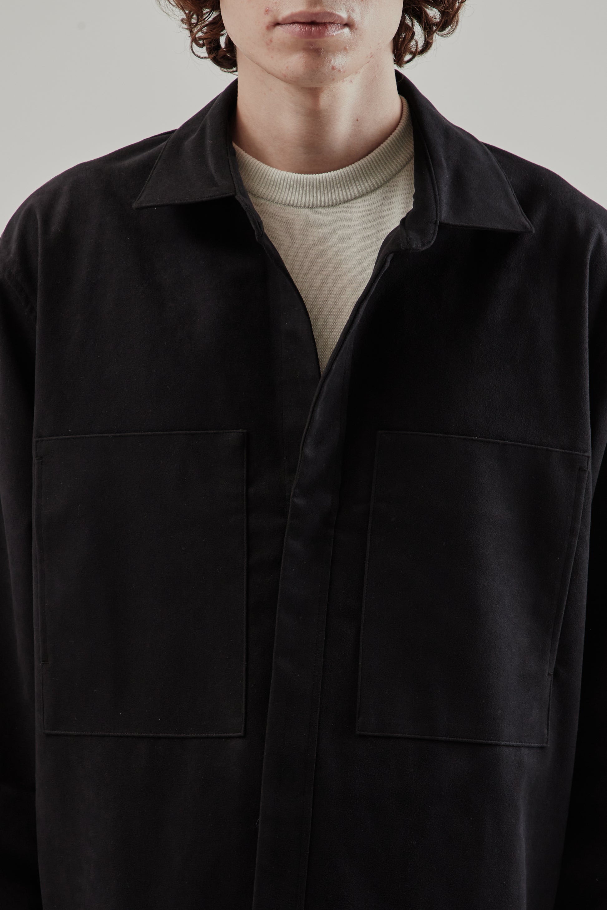 Still By Hand FW25 Synthetic Leather Overshirt Ink Black 6