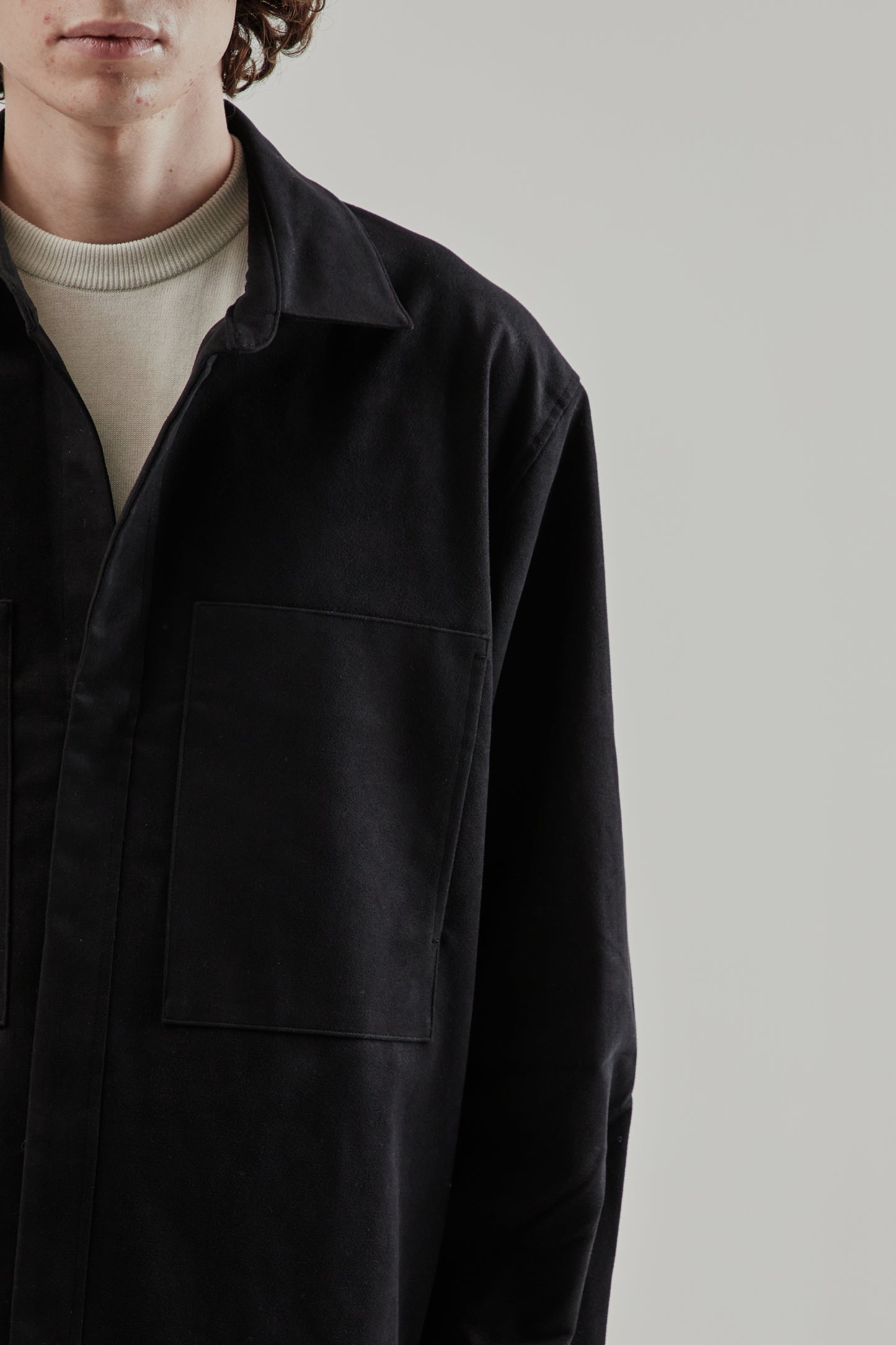 Still By Hand FW25 Synthetic Leather Overshirt Ink Black 7