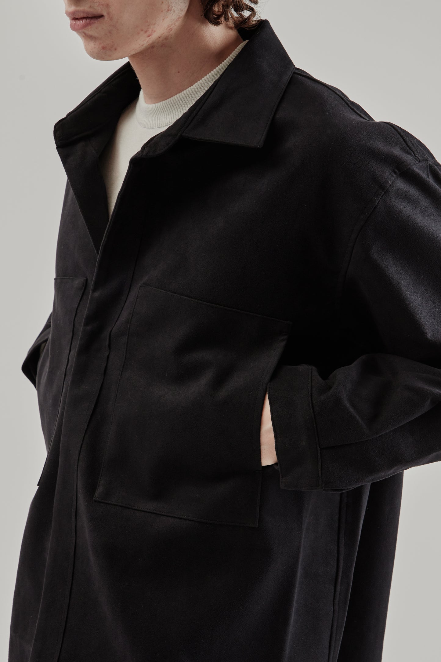 Still By Hand FW25 Synthetic Leather Overshirt Ink Black 9
