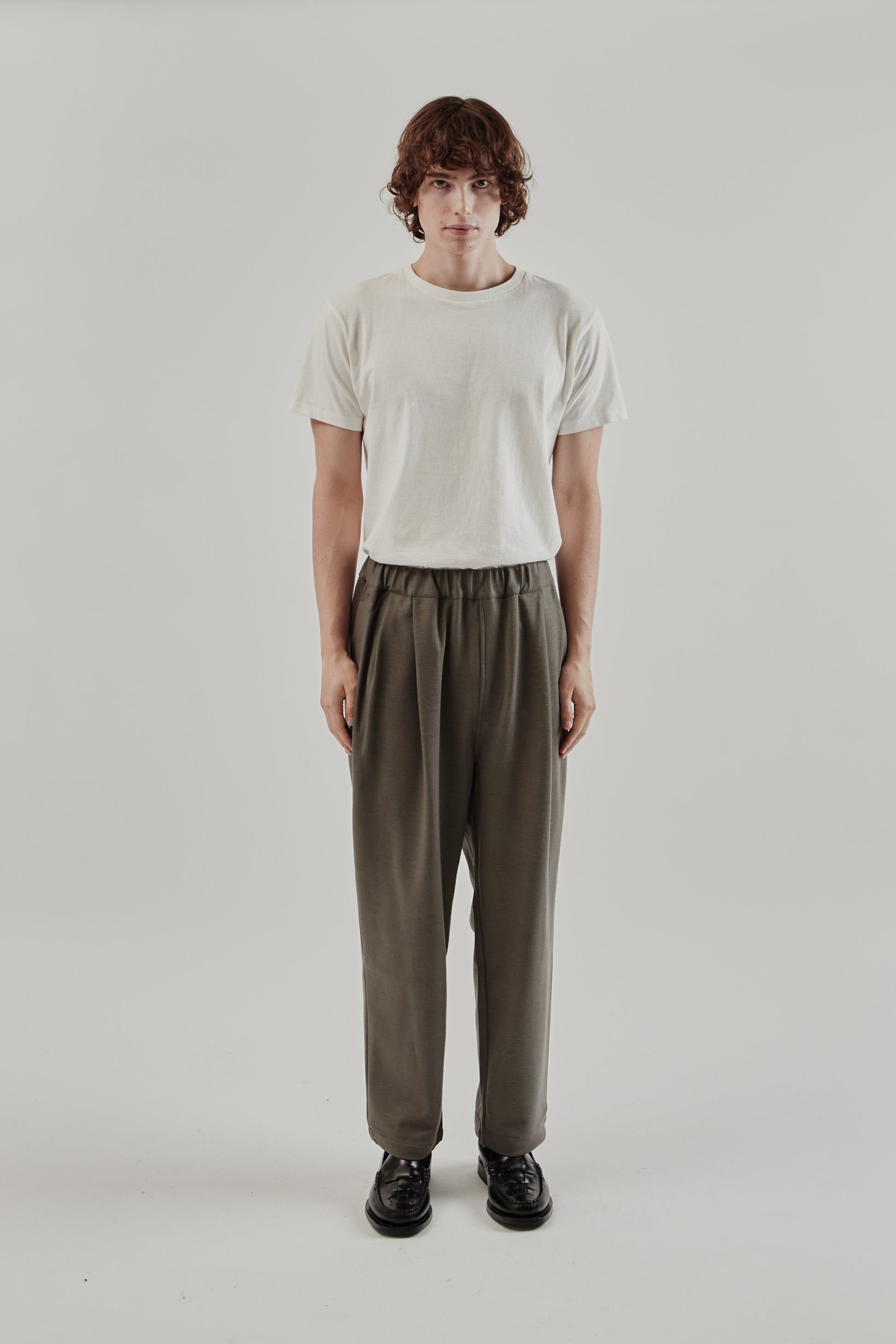 Still By Hand FW25 Wool Jersey Two Tuck Pants Greige 3