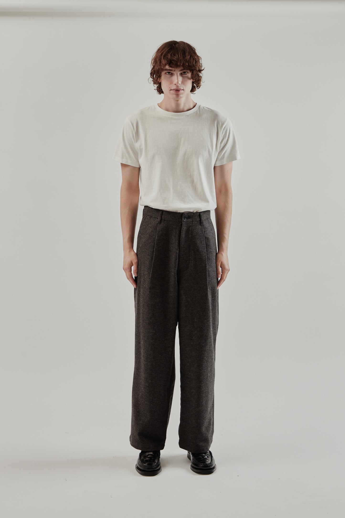 Still By Hand FW25 Wool Nylon Wide Pants Brown Charcoal 10