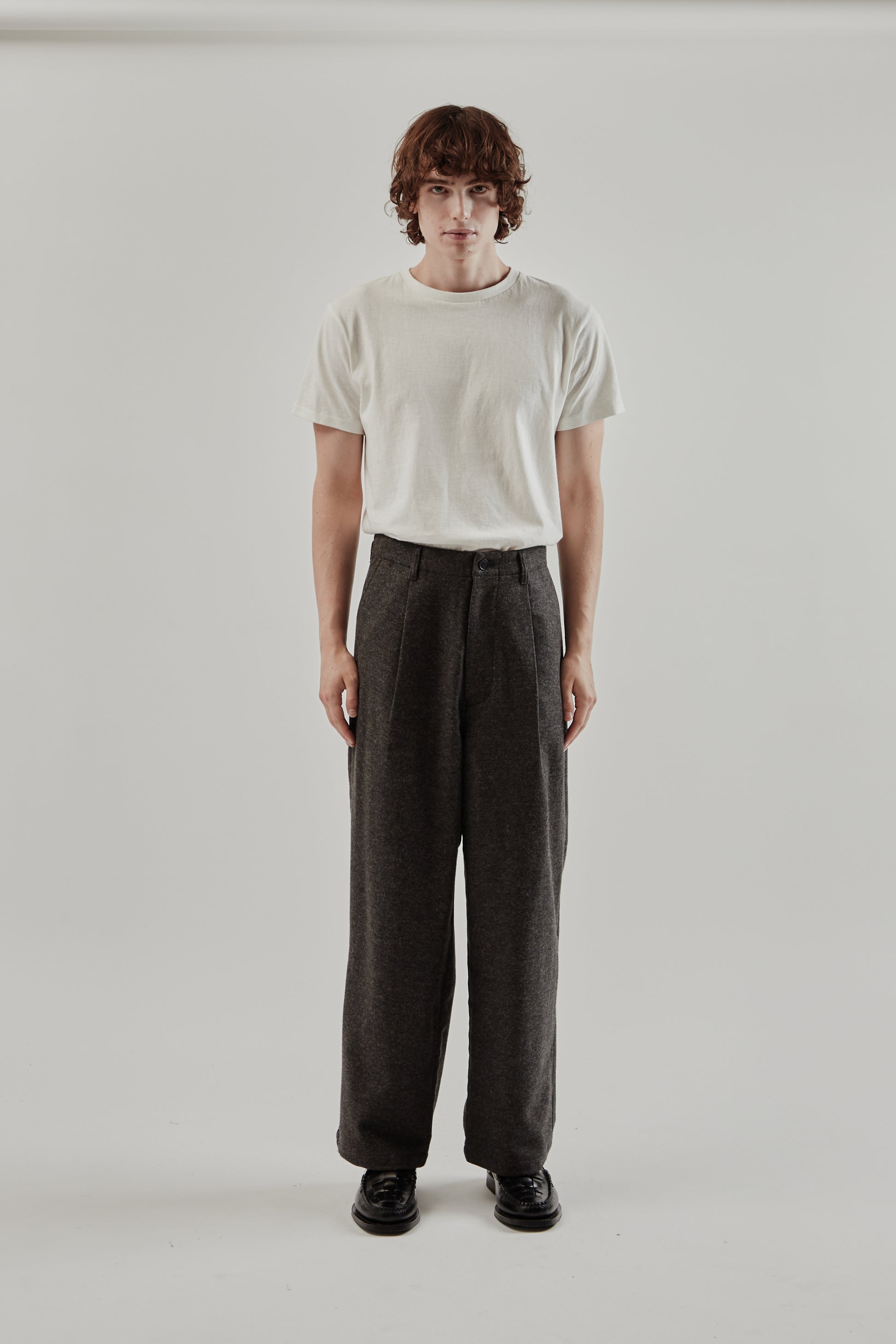 Still By Hand FW25 Wool Nylon Wide Pants Brown Charcoal 10