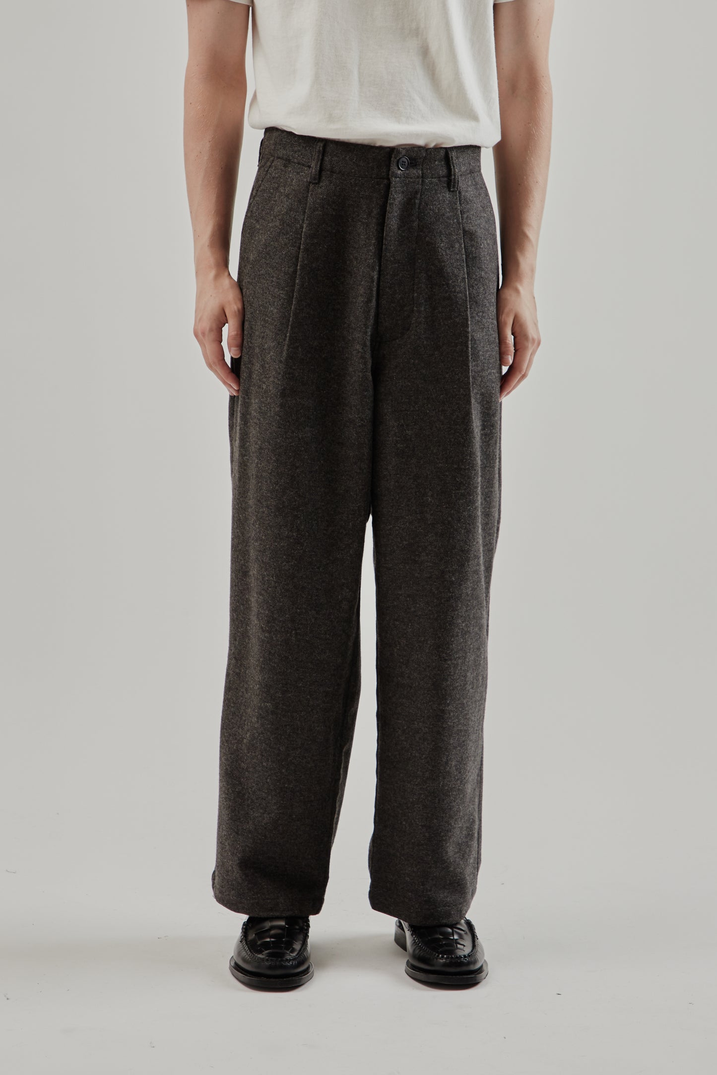Still By Hand FW25 Wool Nylon Wide Pants Brown Charcoal 11