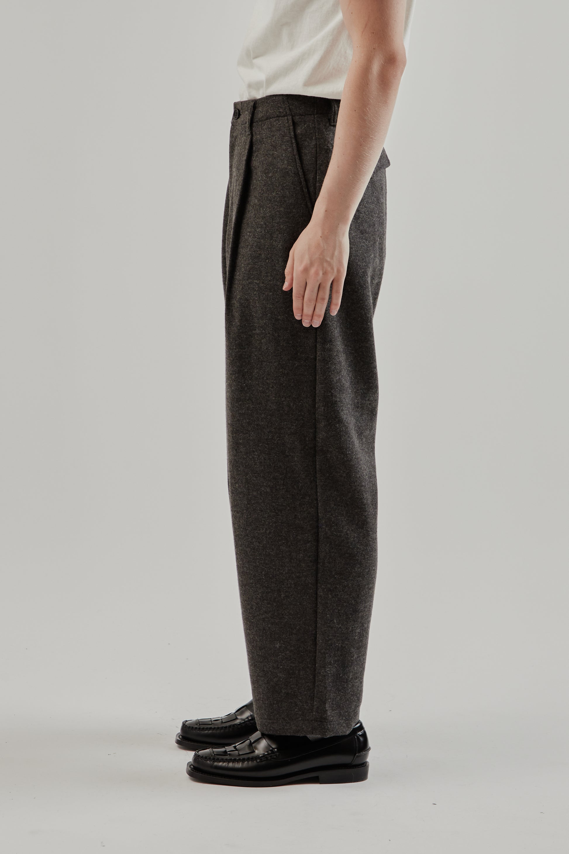 Still By Hand FW25 Wool Nylon Wide Pants Brown Charcoal 12
