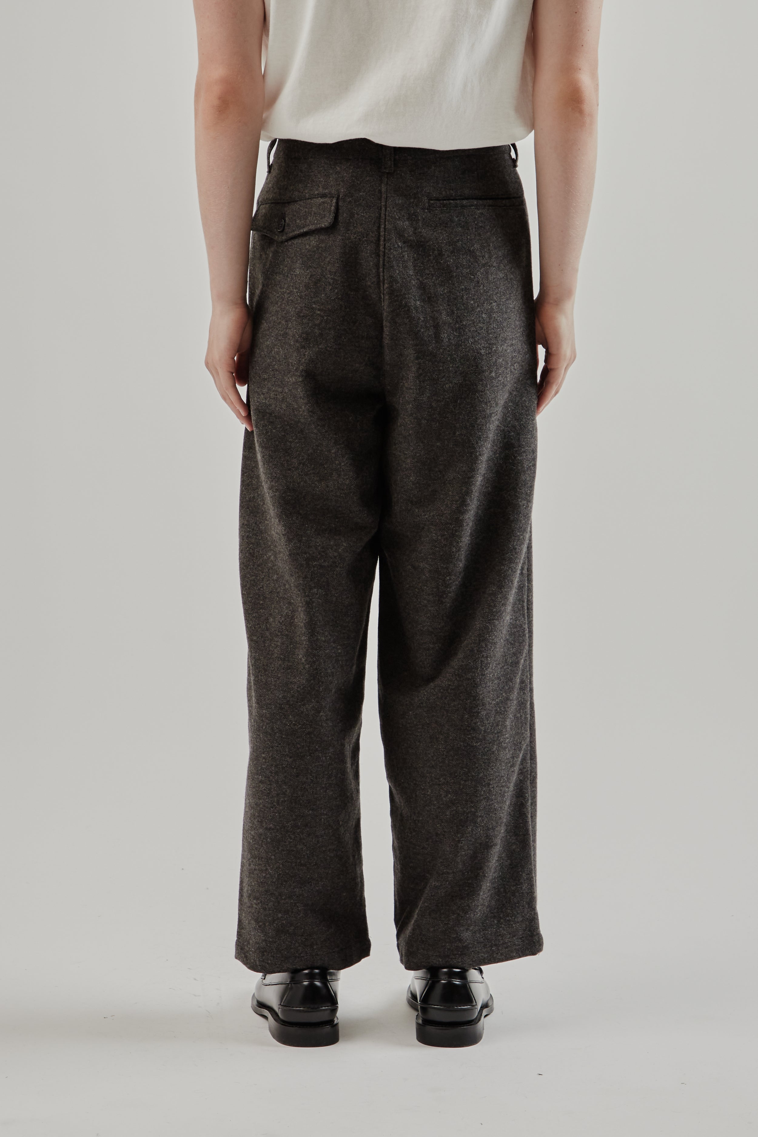 Still By Hand Wool/Nylon Wide Pants - Brown Charcoal | Wallace