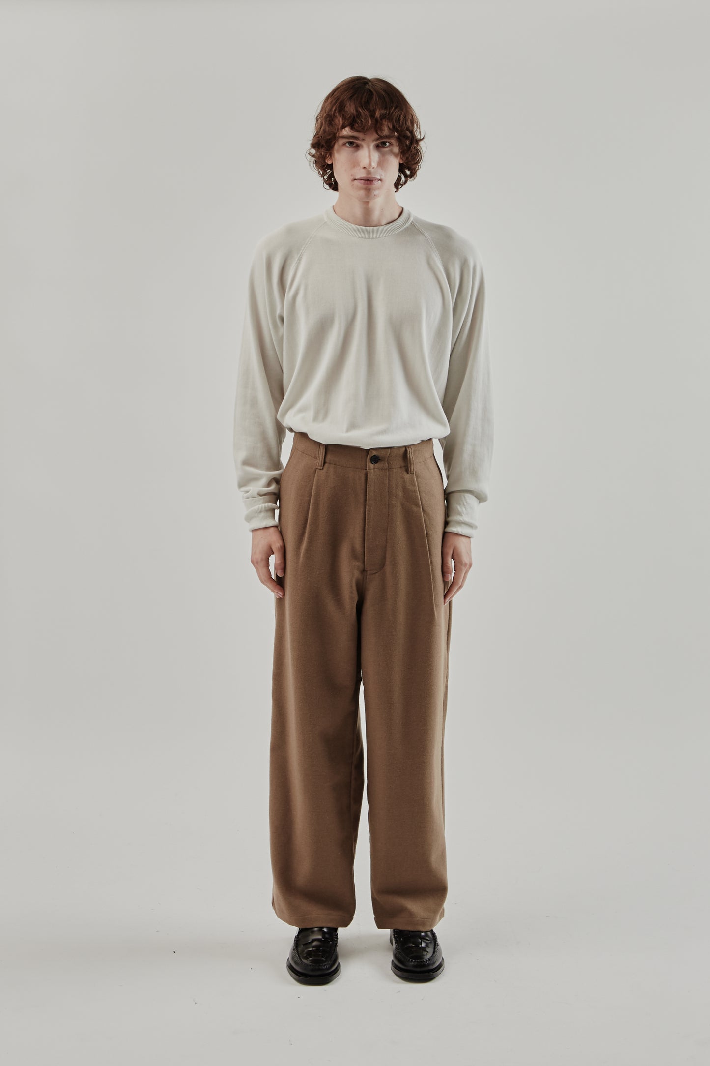 Still By Hand FW25 Wool Nylon Wide Pants Khaki Beige 1