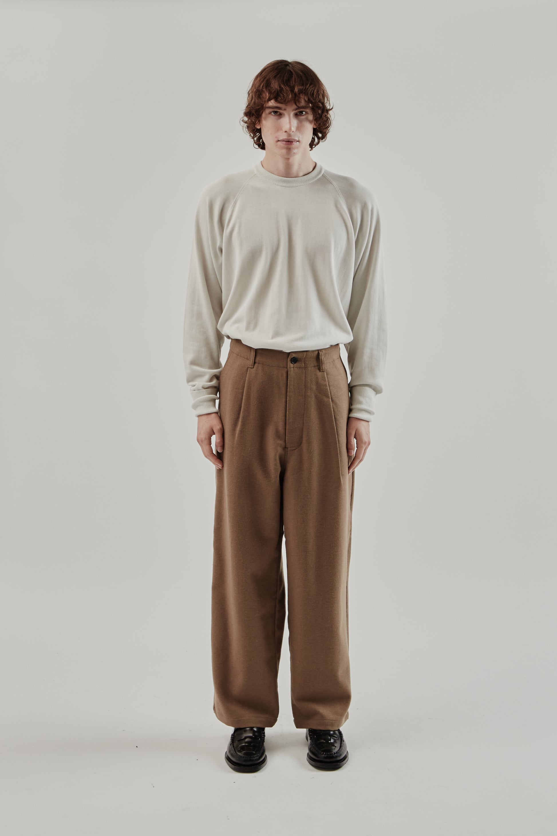Still By Hand FW25 Wool Nylon Wide Pants Khaki Beige 1