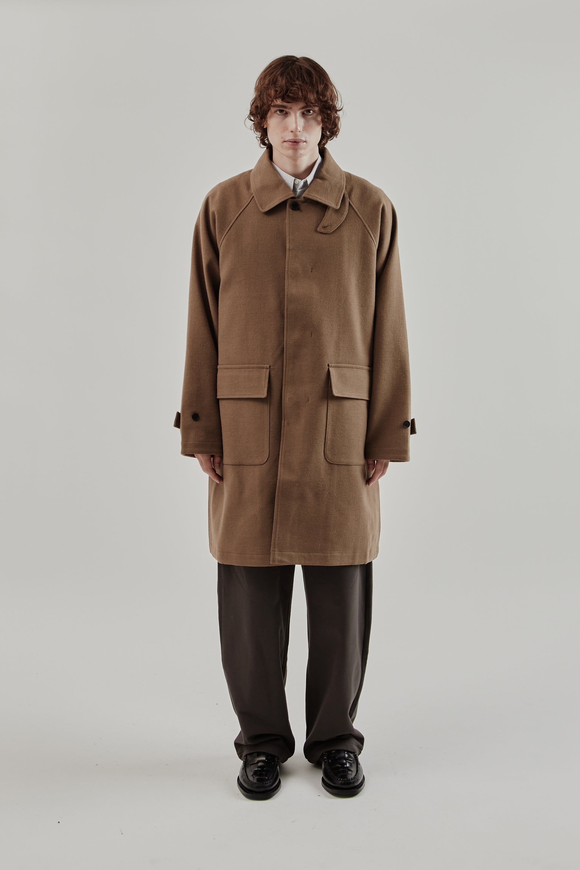 Still By Hand FW25 Wool Nylon bal Collar Coat Khaki Beige 1