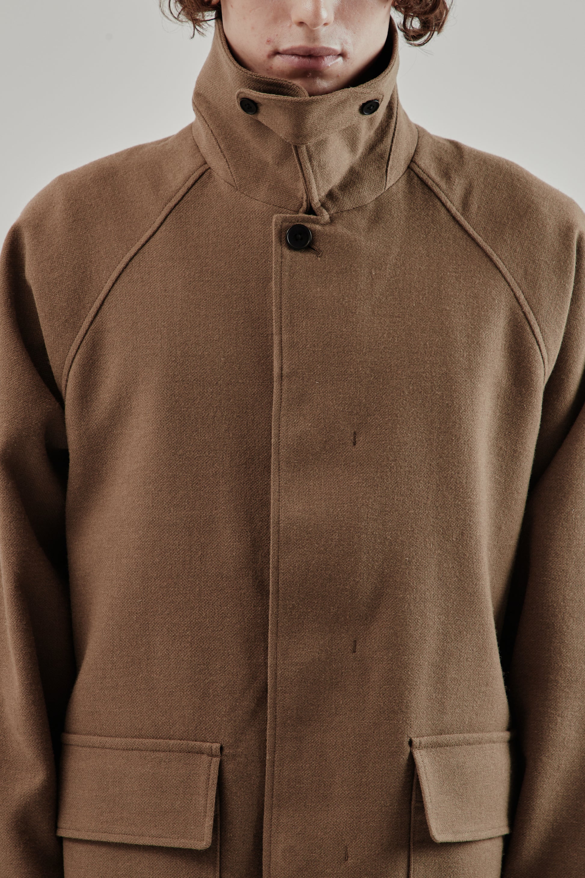 Still By Hand FW25 Wool Nylon bal Collar Coat Khaki Beige 10