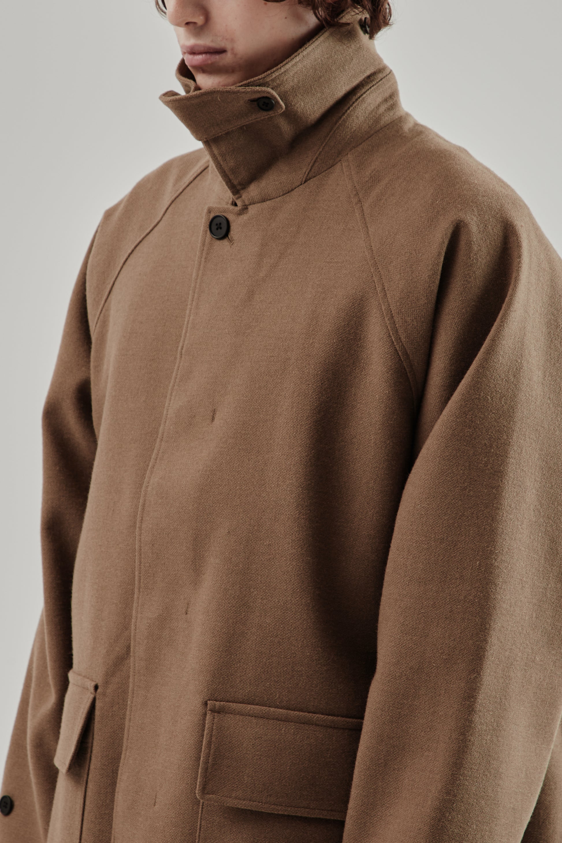 Still By Hand FW25 Wool Nylon bal Collar Coat Khaki Beige 11