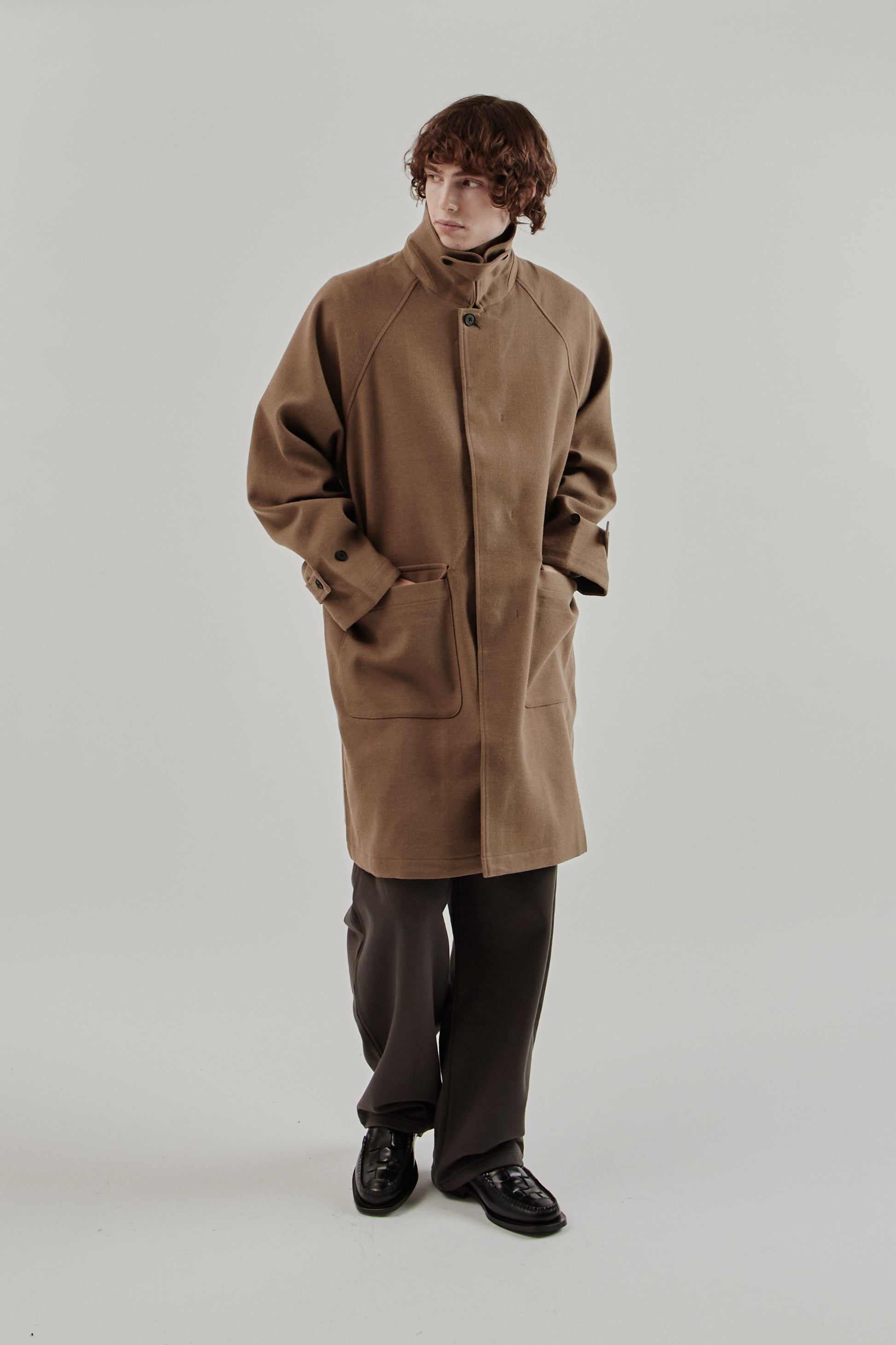 Still By Hand FW25 Wool Nylon bal Collar Coat Khaki Beige 12