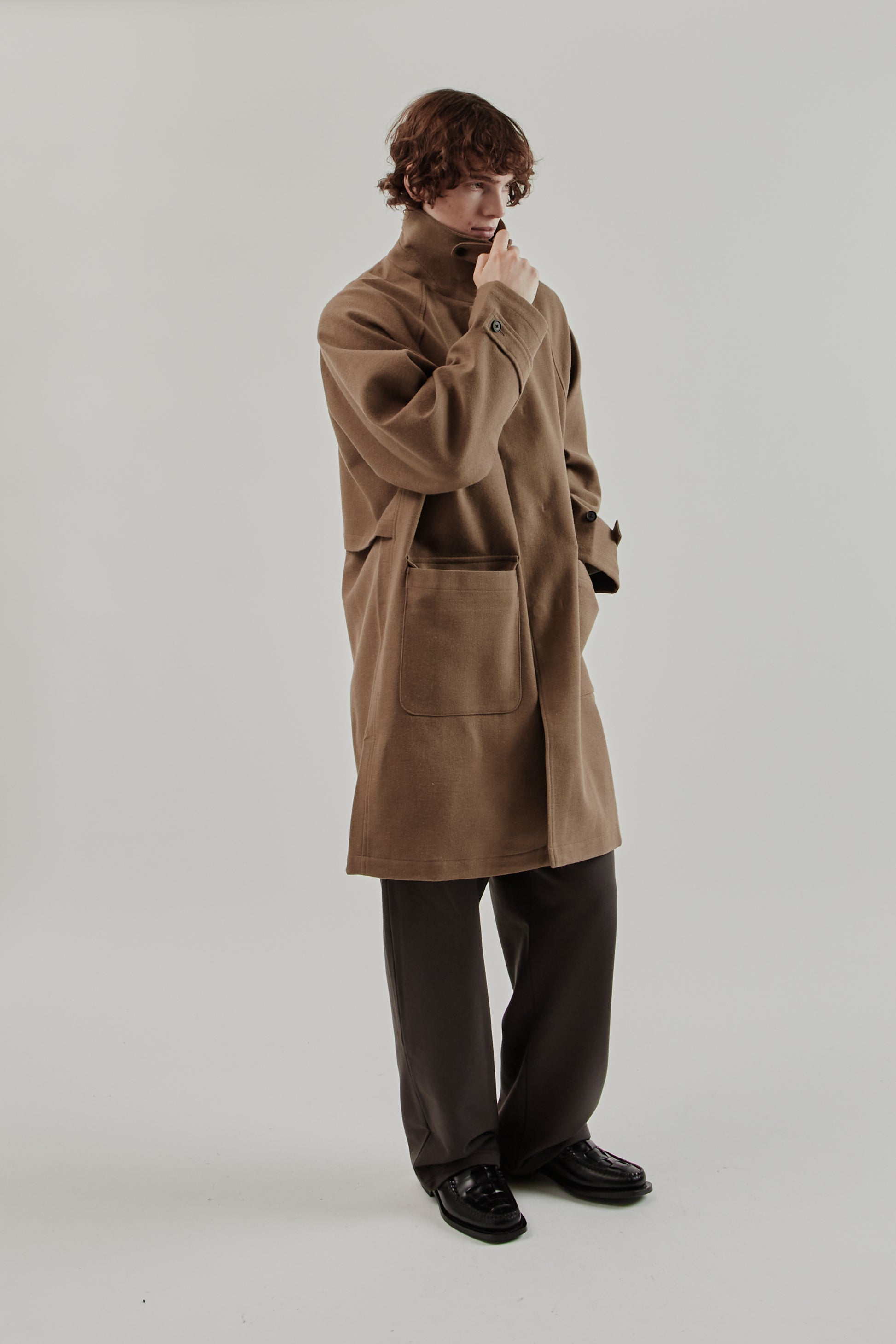 Still By Hand FW25 Wool Nylon bal Collar Coat Khaki Beige 13
