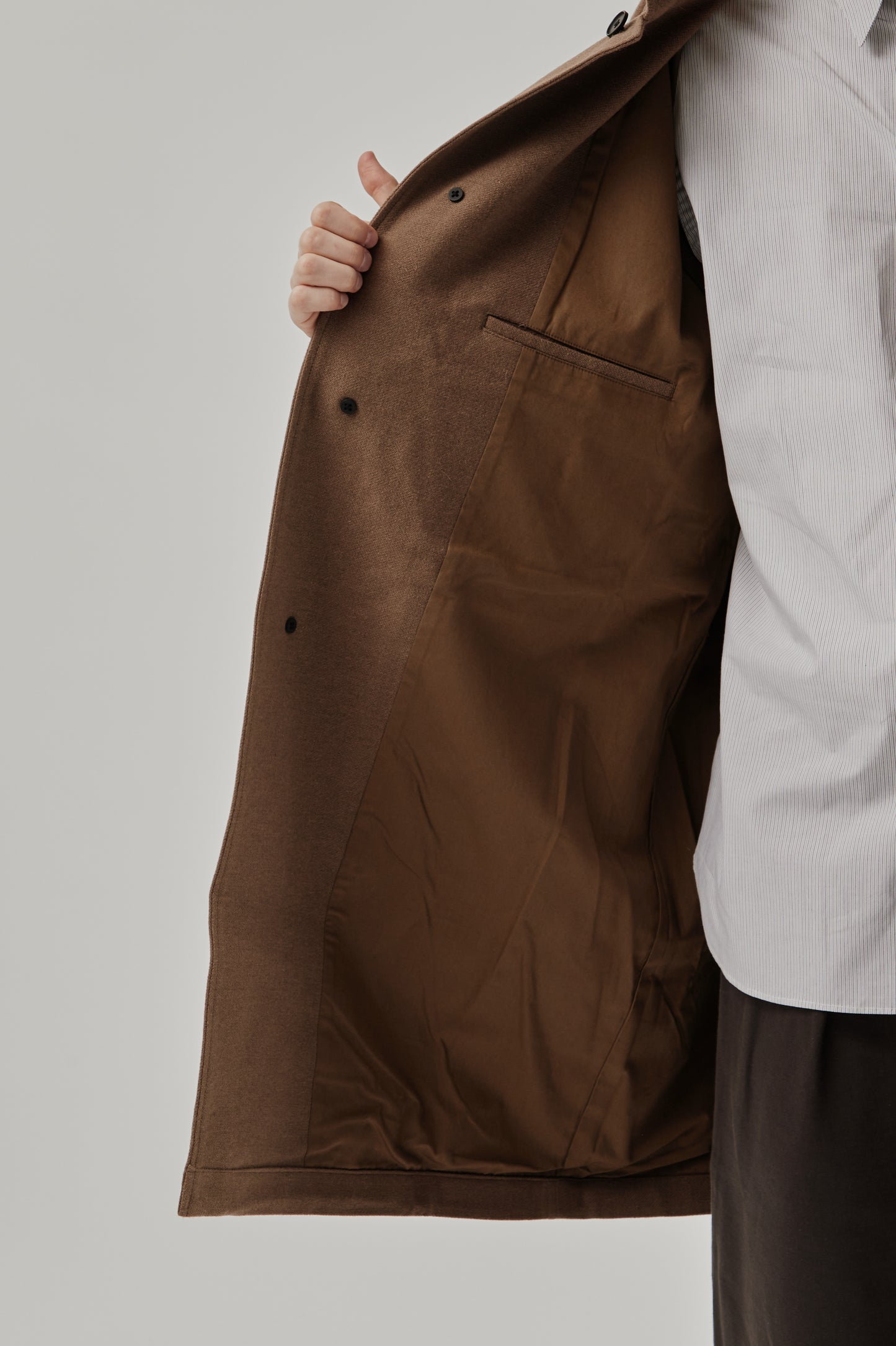 Still By Hand FW25 Wool Nylon bal Collar Coat Khaki Beige 14