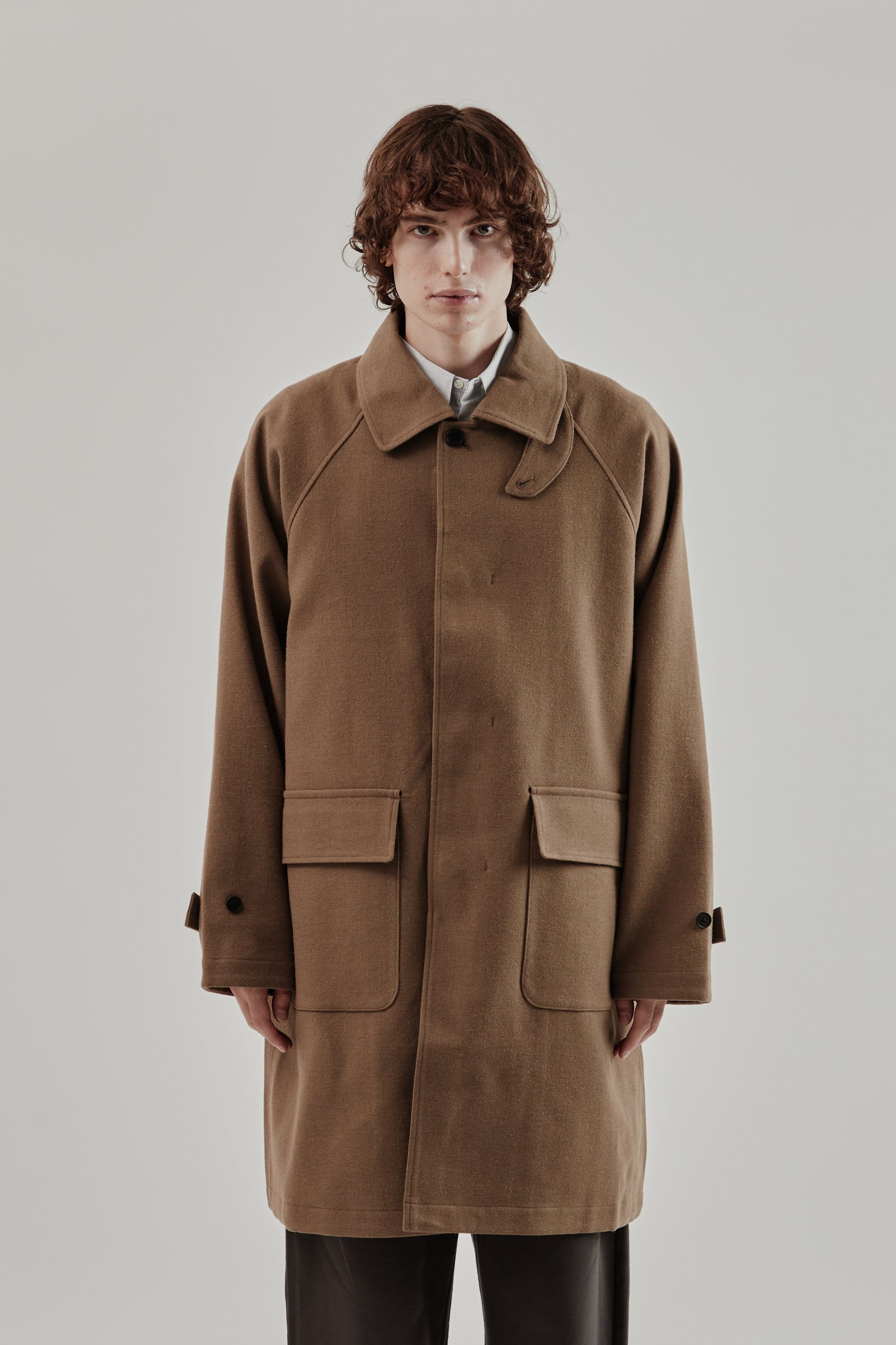 Still By Hand FW25 Wool Nylon bal Collar Coat Khaki Beige 2