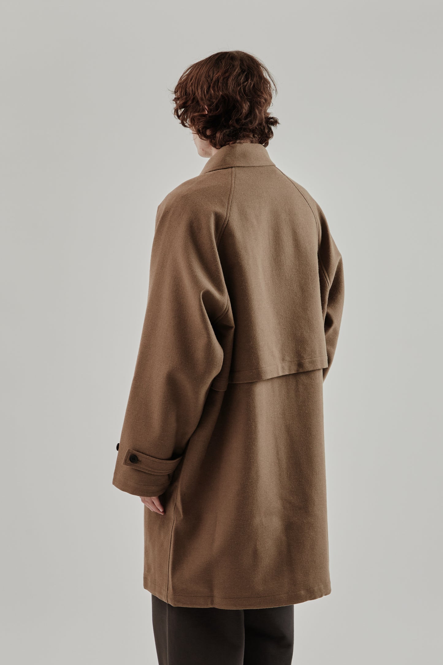 Still By Hand FW25 Wool Nylon bal Collar Coat Khaki Beige 4