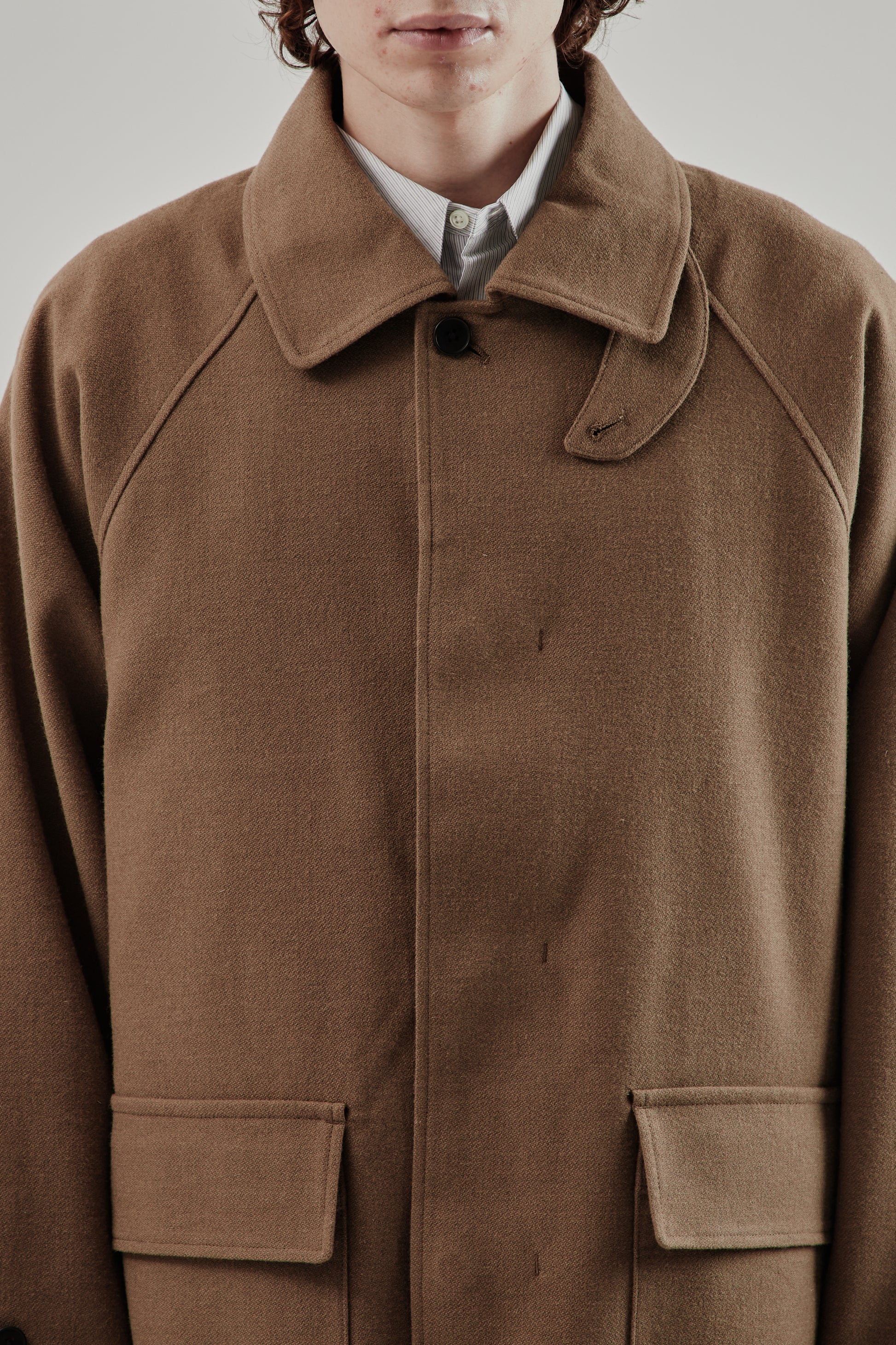 Still By Hand FW25 Wool Nylon bal Collar Coat Khaki Beige 6