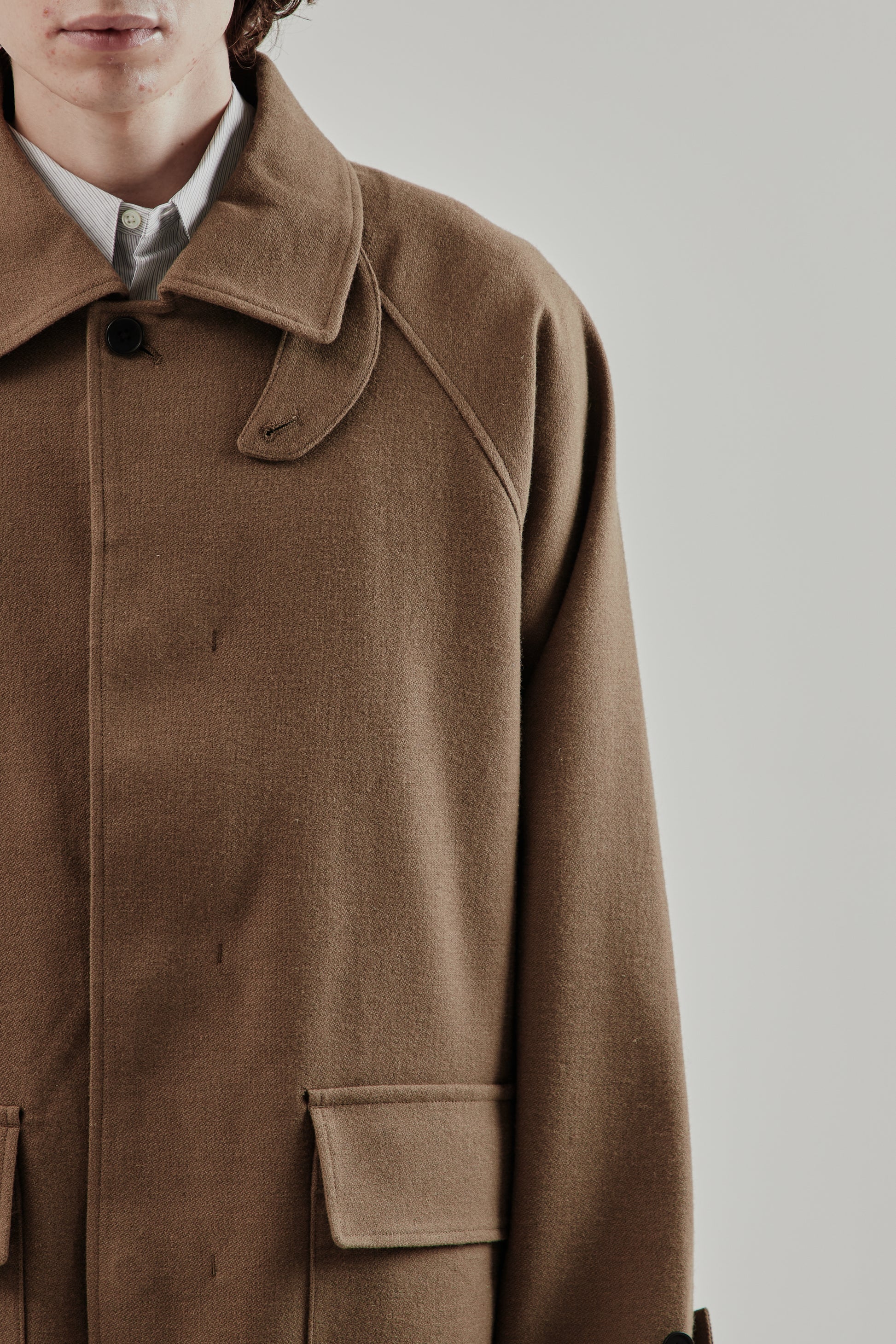 Still By Hand FW25 Wool Nylon bal Collar Coat Khaki Beige 7
