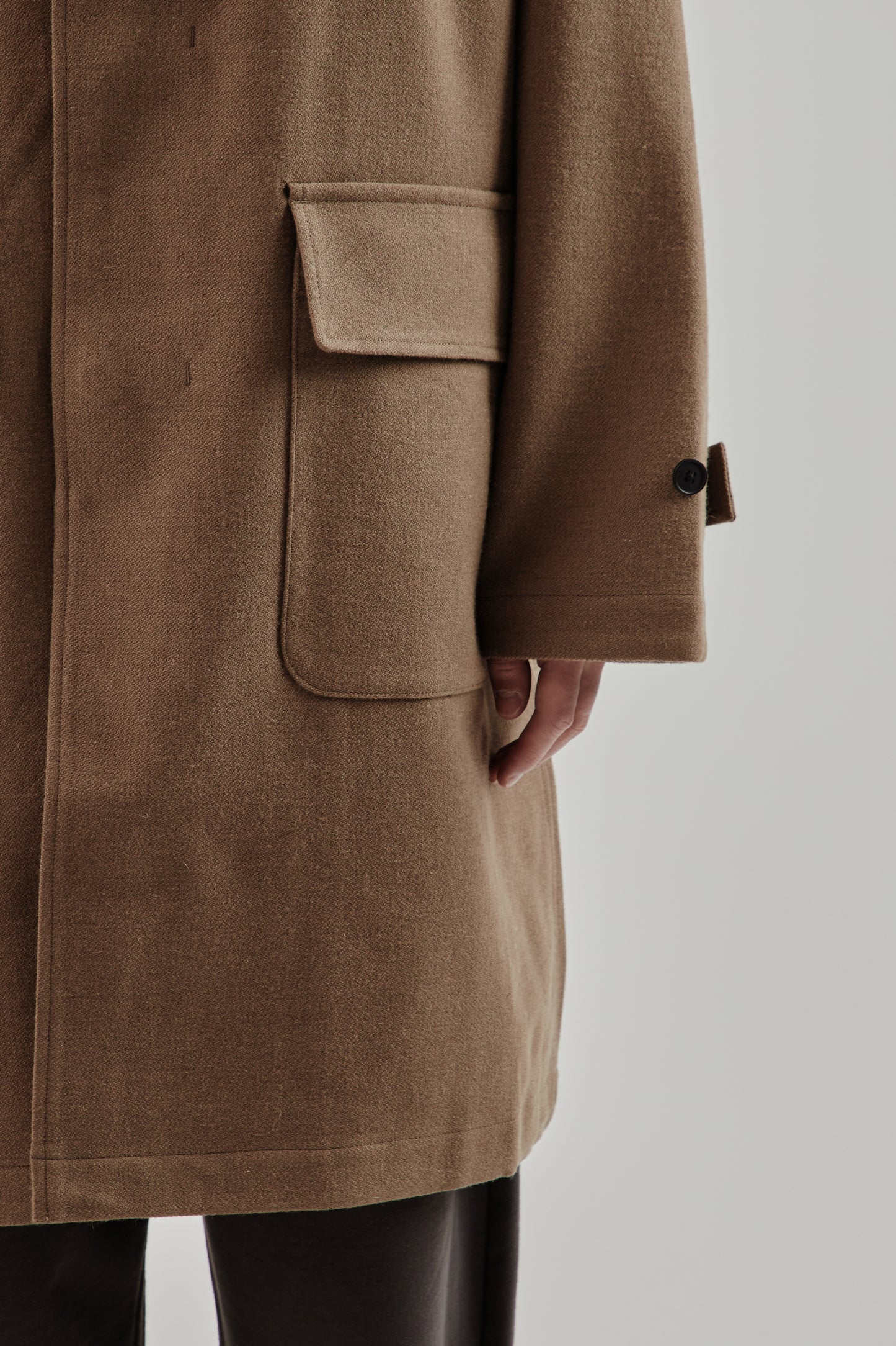 Still By Hand FW25 Wool Nylon bal Collar Coat Khaki Beige 8
