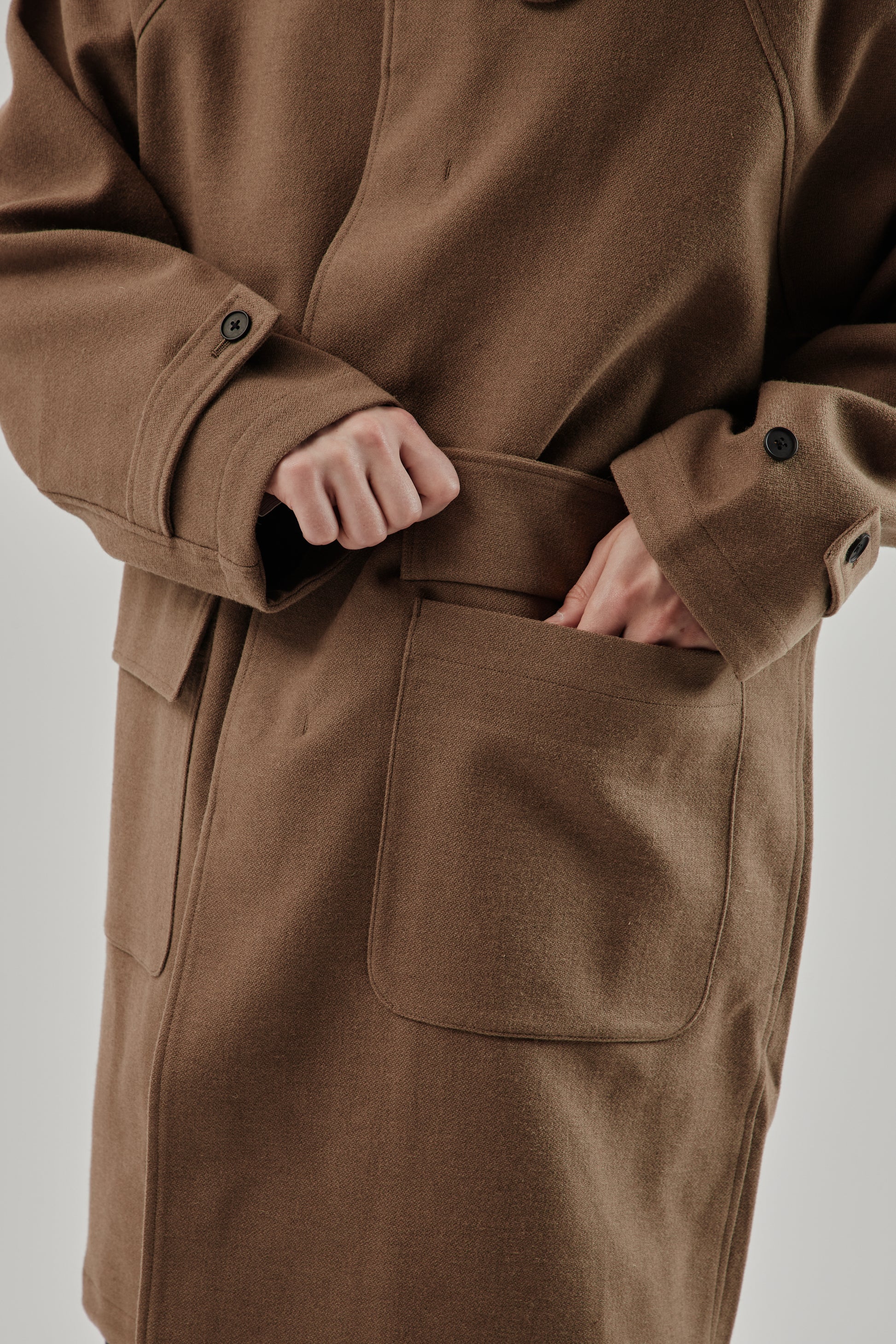 Still By Hand FW25 Wool Nylon bal Collar Coat Khaki Beige 9