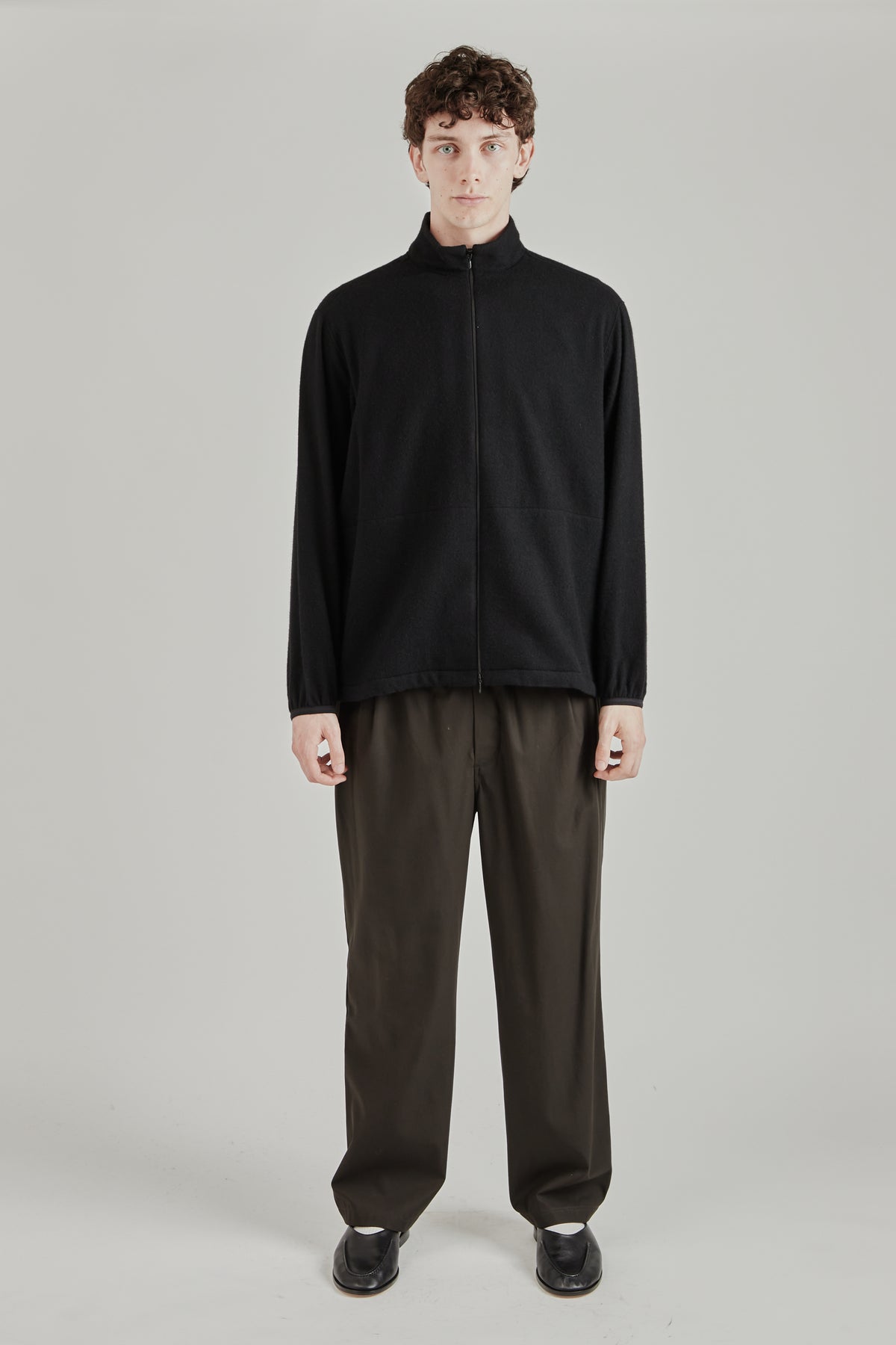 Cashmere Mixed High Neck Blouson - Black