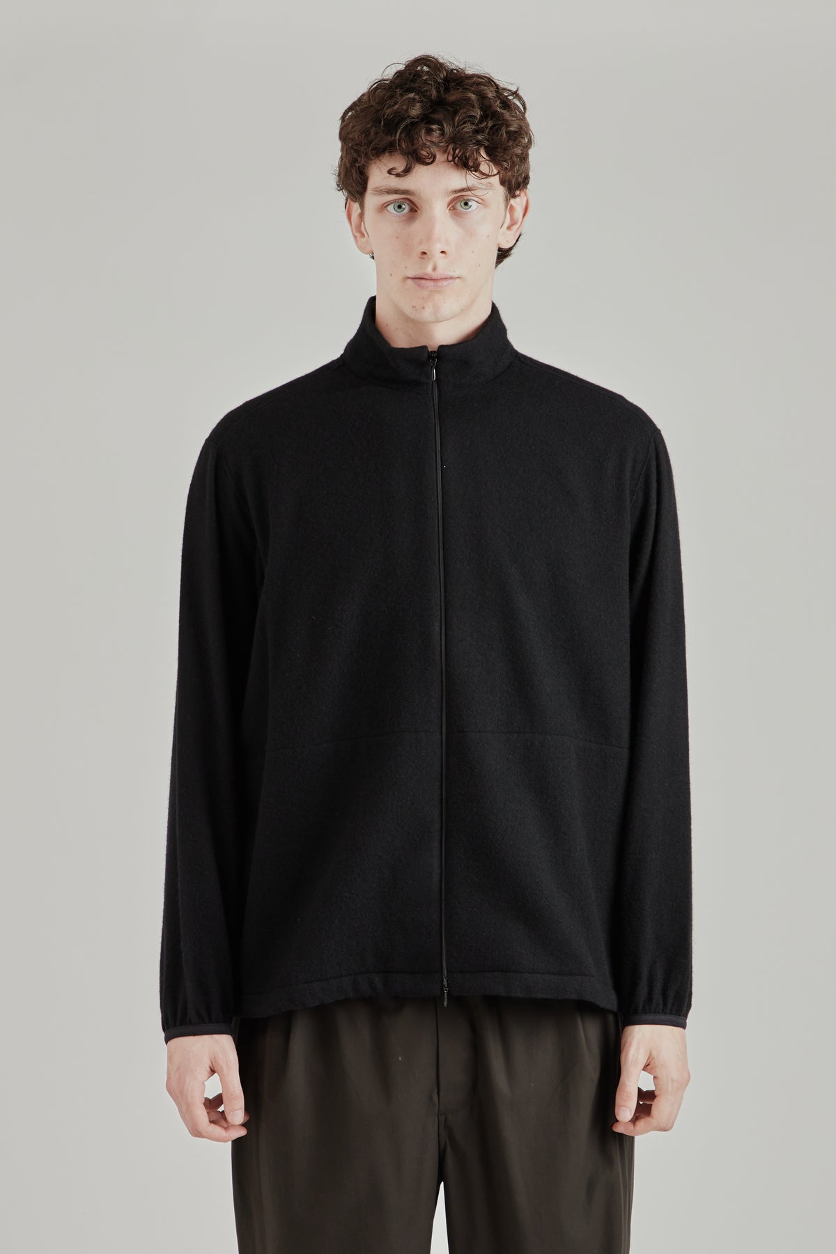 Cashmere Mixed High Neck Blouson - Black