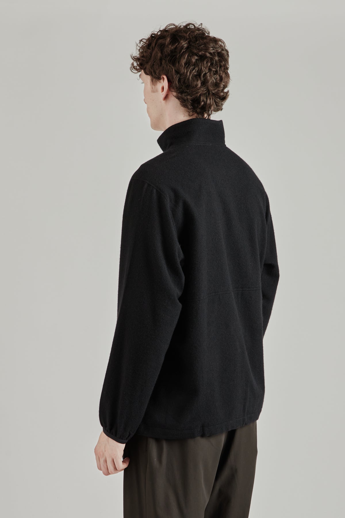 Cashmere Mixed High Neck Blouson - Black