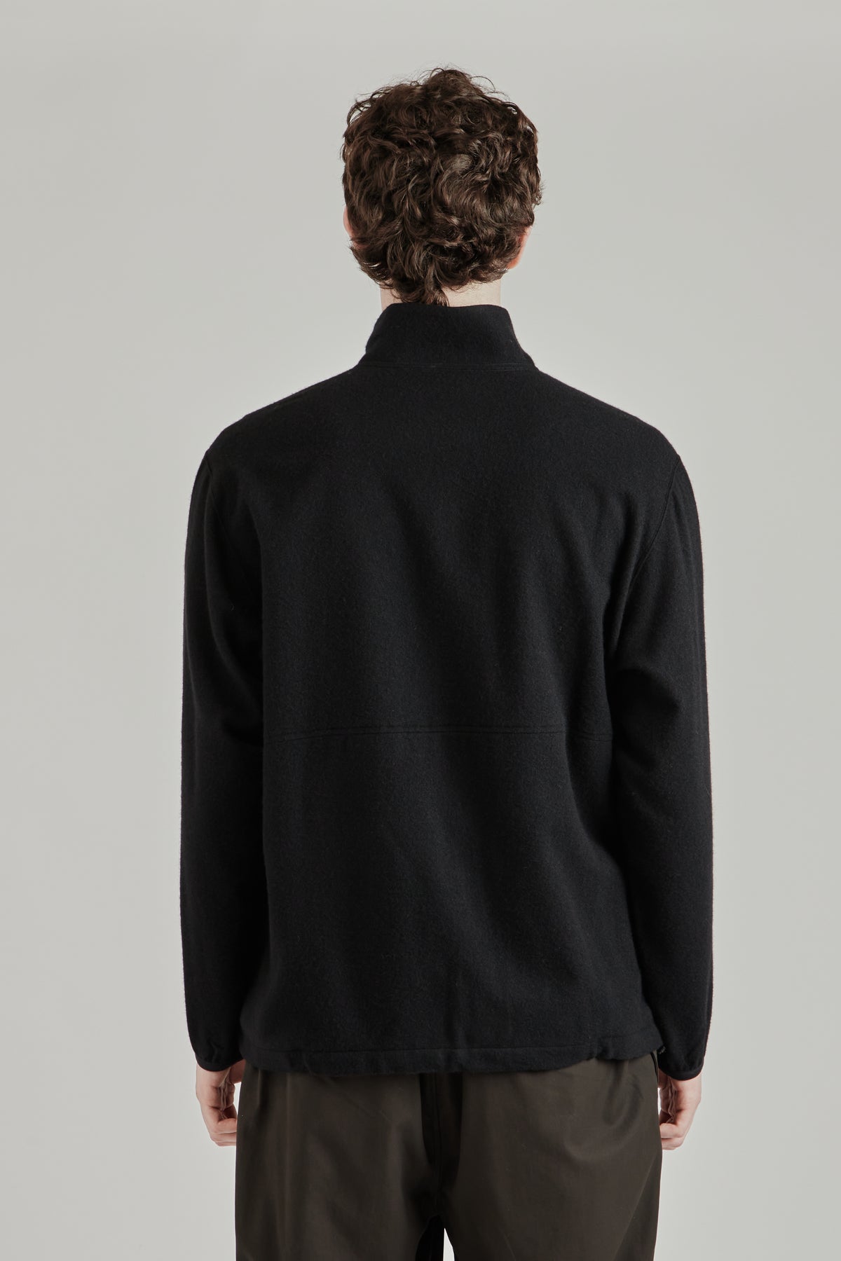 Cashmere Mixed High Neck Blouson - Black