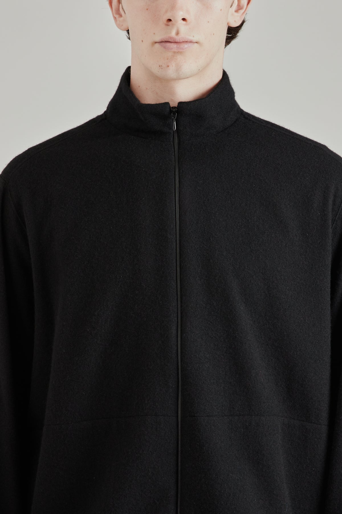 Cashmere Mixed High Neck Blouson - Black