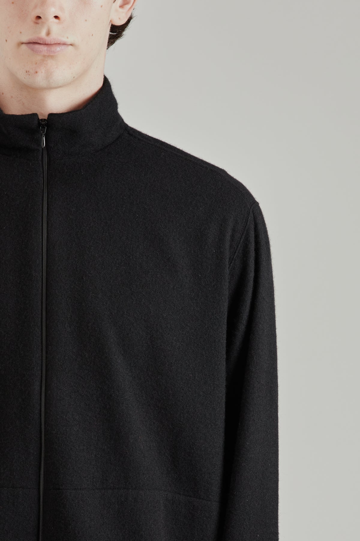 Cashmere Mixed High Neck Blouson - Black