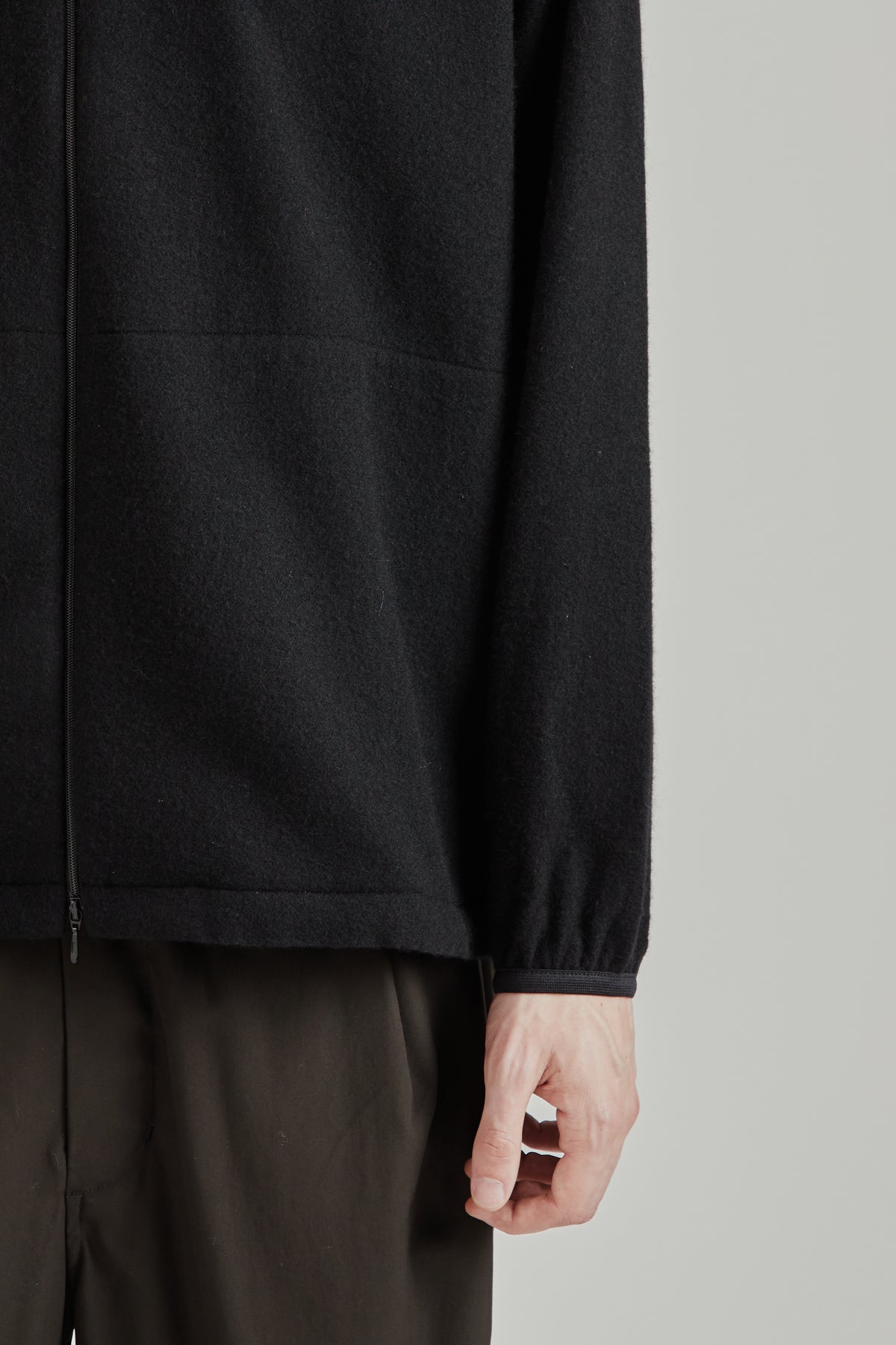 Cashmere Mixed High Neck Blouson - Black