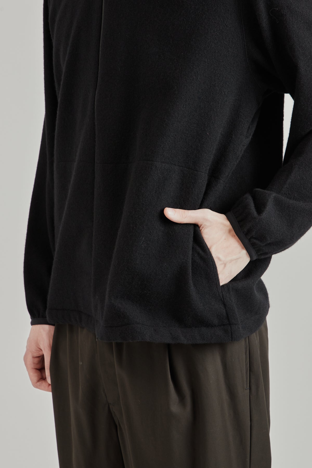 Cashmere Mixed High Neck Blouson - Black